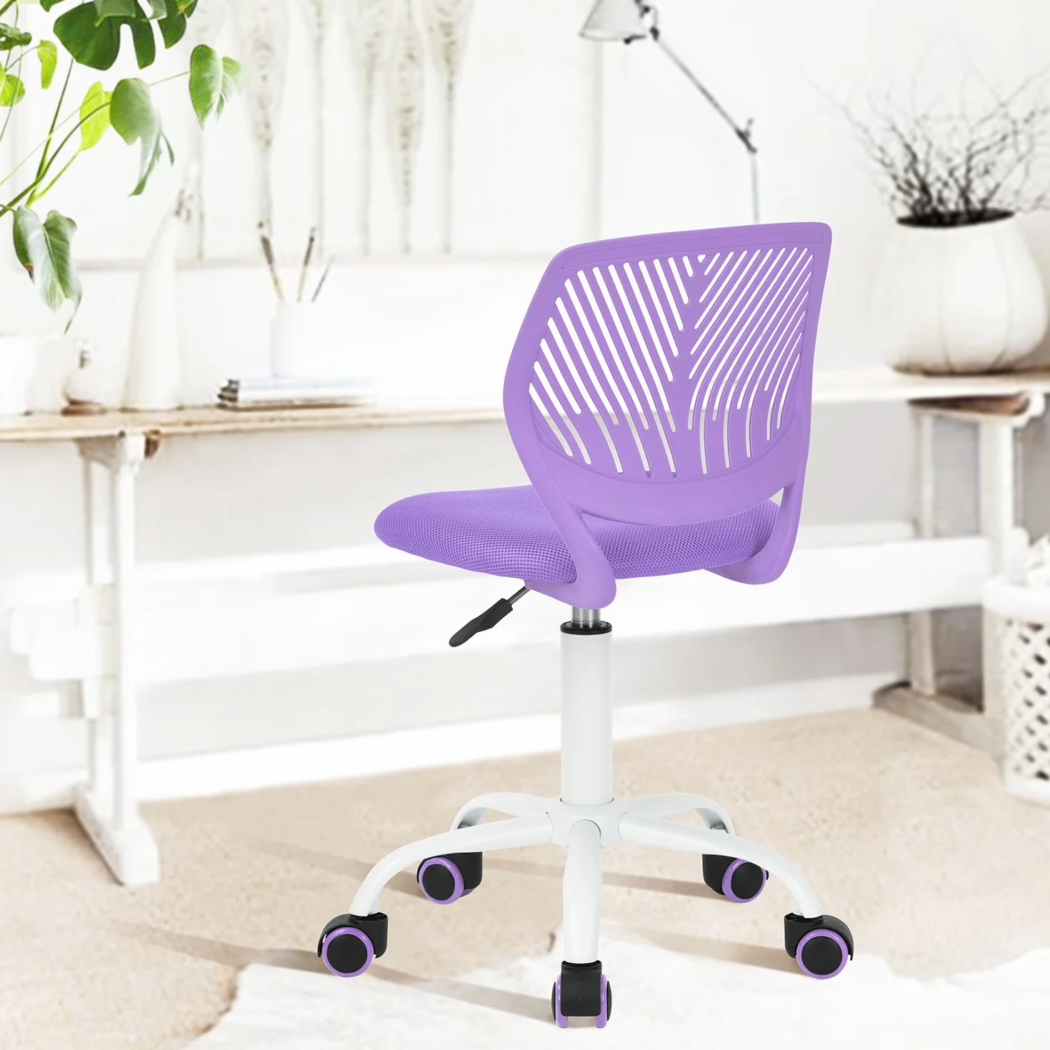 FurnitureR Sedia ergonomica compatta per scuola, schienale in rete traspirante, altezza regolabile, viola
