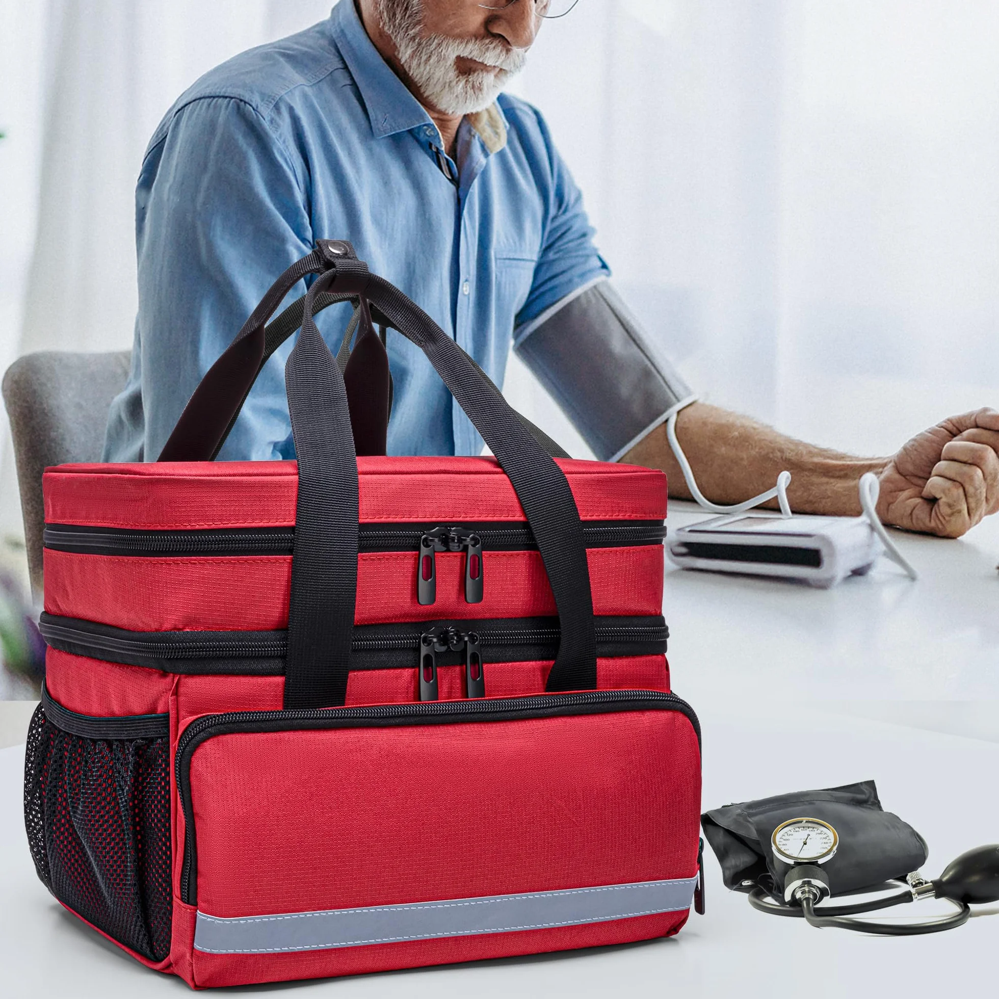 CURMIO Borsa Medica Doppia con Cerniere Bloccabili Rosso Organizer Medicinali Primo Soccorso