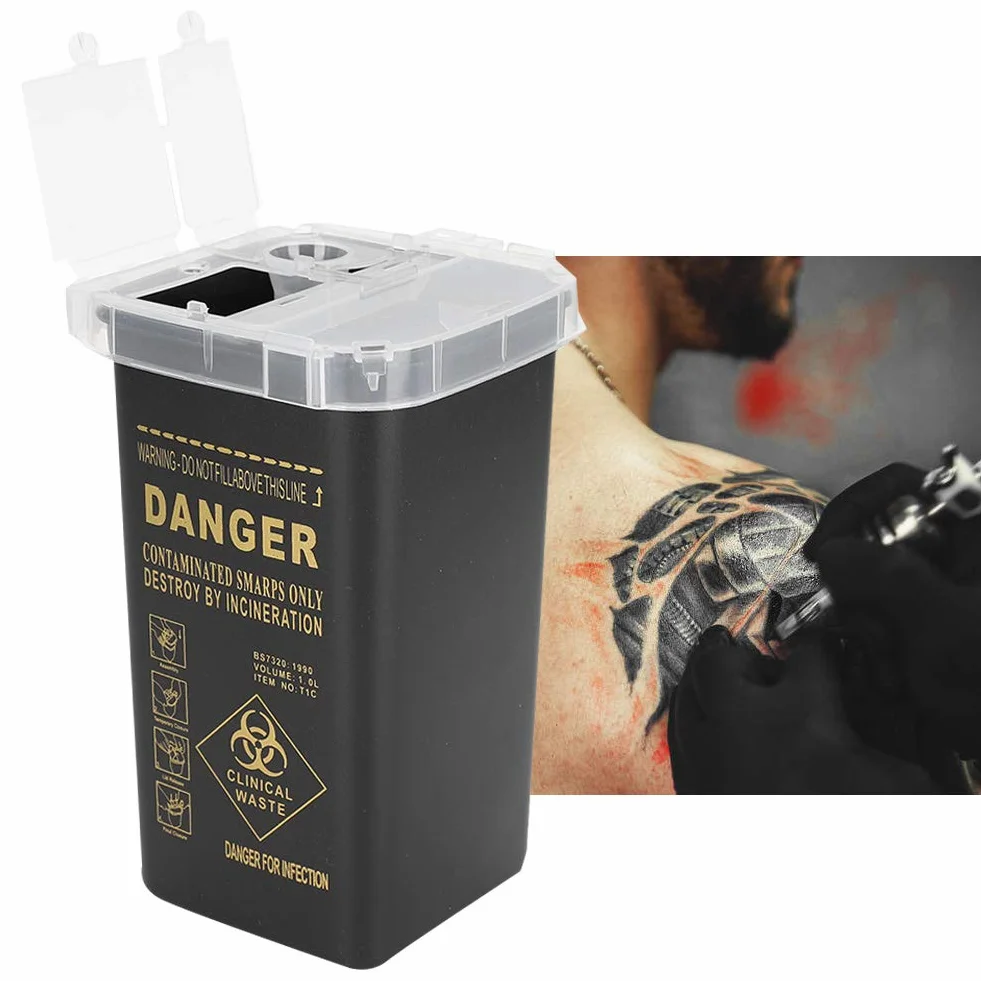 Contenitore per Rifiuti per Aghi da Tatuaggio con Lama Usa e Getta in Plastica Nero