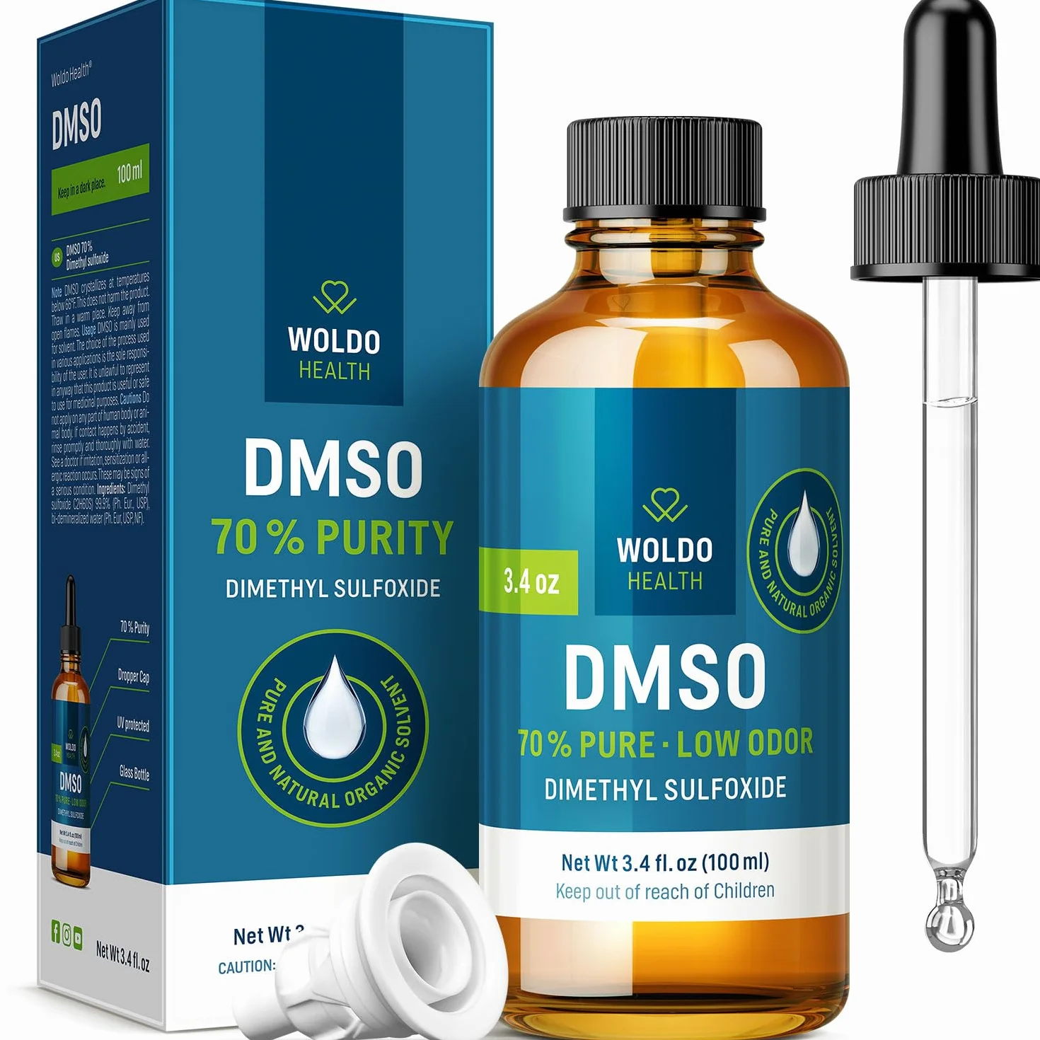 DMSO 70% con acqua demineralizzata 30% - Dimetilsolfossido qualità farmaceutica 100 ml con pipetta e tappo contagocce