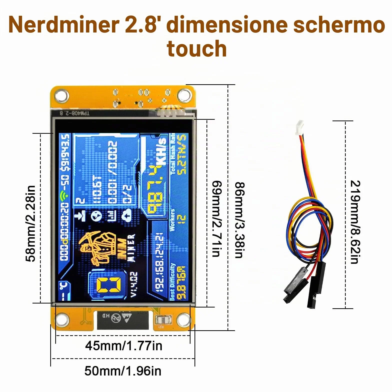 NerdMiner V2 Mining Bitcoin Binghe 1060KH/s NerdMiner V2 Bitcoin Miner con 2.8" TFT Display ESP32 WROOM Bitcoin Miner BTC Solo Lottery Miner Bitcoin Crypto Lottery Miner compatibile con Nerd Miner