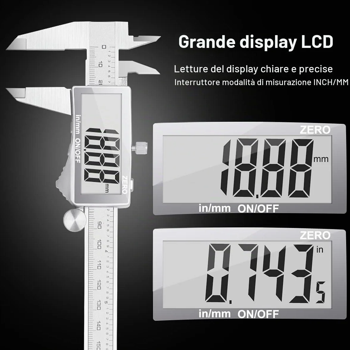 Preciva Calibro Digitale 150 mm 6 Pollice Elettronico Acciaio Inossidabile Resistente Agli Schizzi LCD Schermo Grande