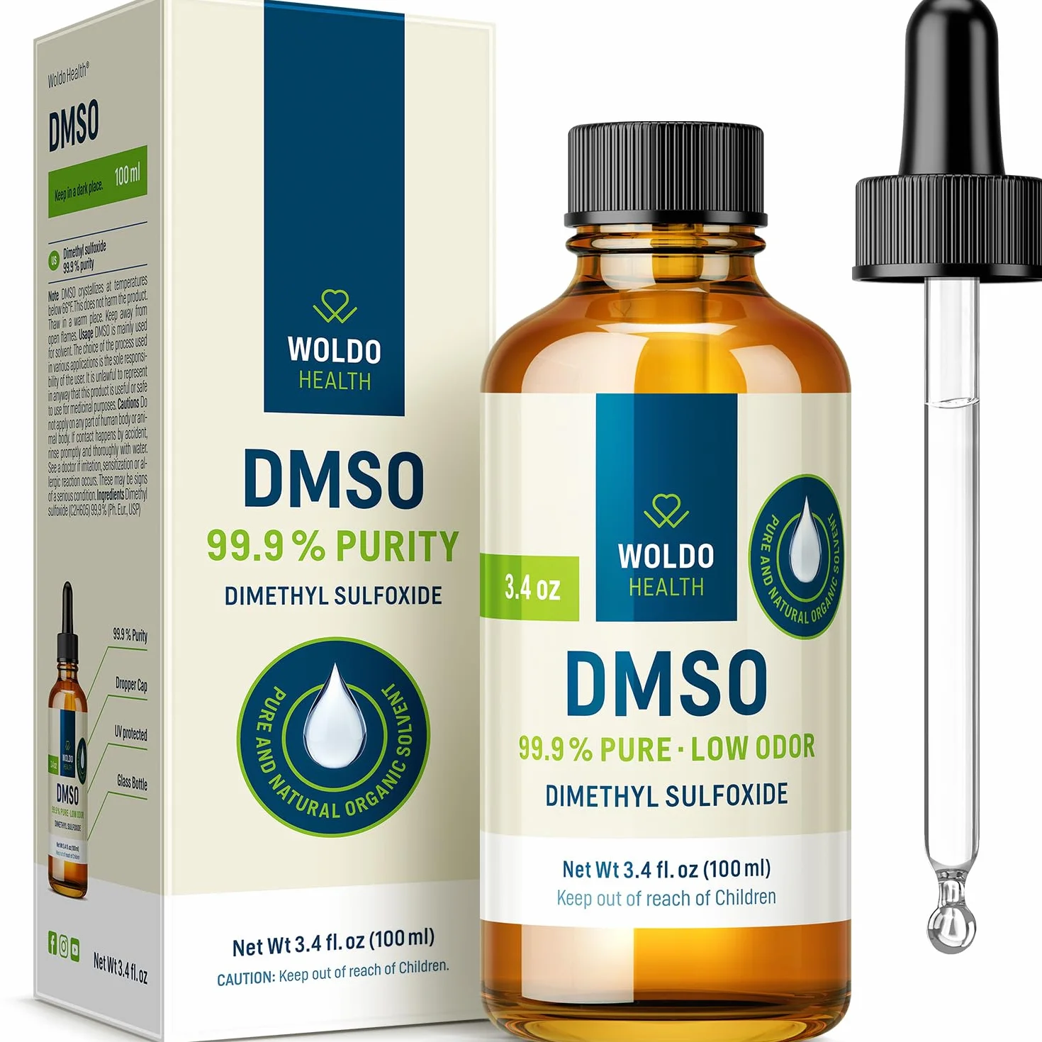 WoldoHealth DMSO 99,9% Dimetilsolfossido 100ml puro vetro ambrato con pipetta