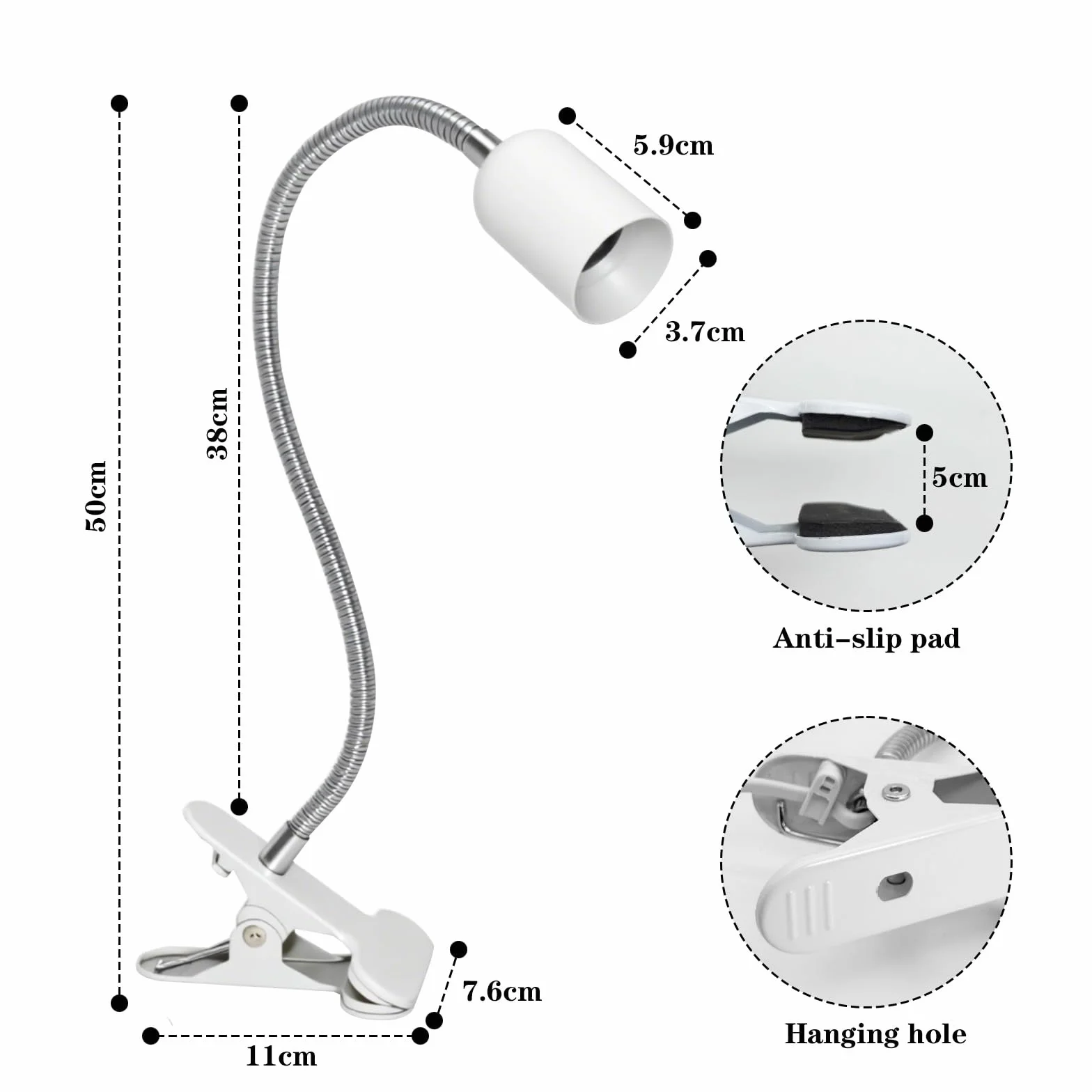 Portalampada E27, Lampada Pinza con Interruttore e Cavo Alimentazione 120 cm, 360° Regolabile Portalampada con Spina per Animali, Pianta Cresce, Lampada da Tavolo, Bianco (Senza Lampadina)