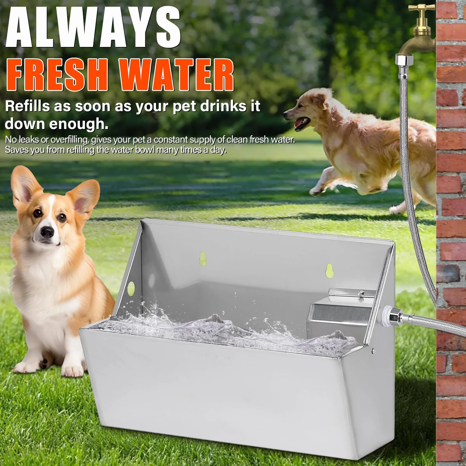 Distributore Automatico Di Acqua 8L 304 Acciaio Inox Ciotola Per Cani Esterno
