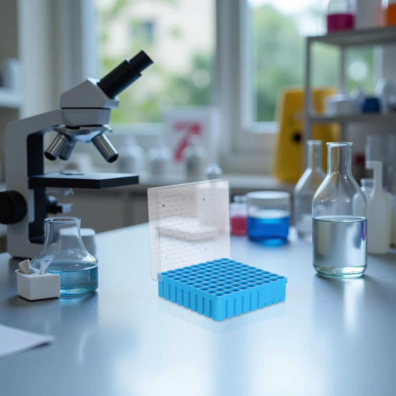 Cabilock Porta Provette in Plastica Blu 81 Pozzetti 1.8ml 2.0ml Laboratorio