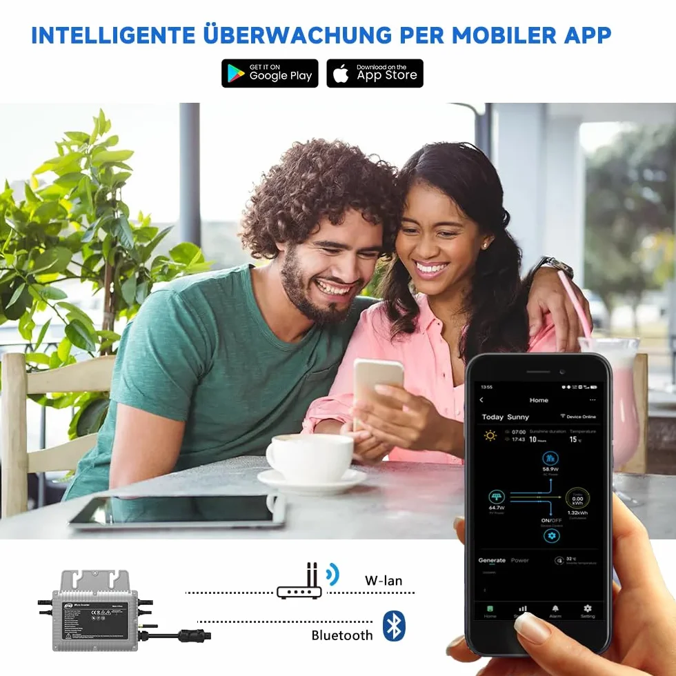 Micro inverter 800 W con cavo AC da 5 m, inverter solare MPPT Micro Solar Power Supply, Plug and Play Home Easy Installation WiFi Monitoring with App IP67 Waterproof