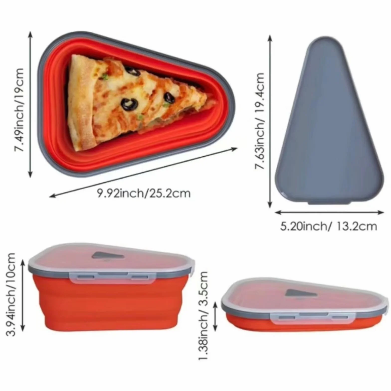 Pizzabox in silicone riutilizzabile pieghevole triangolare 25,2 cm x 19,2 cm x 10 cm
