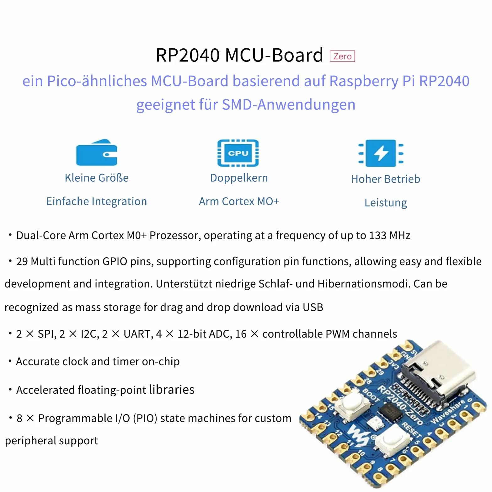 RP2040-Zero Microcontroller Board basato su Raspberry Pi 2040 Dual-Core ARM Cortex M0+