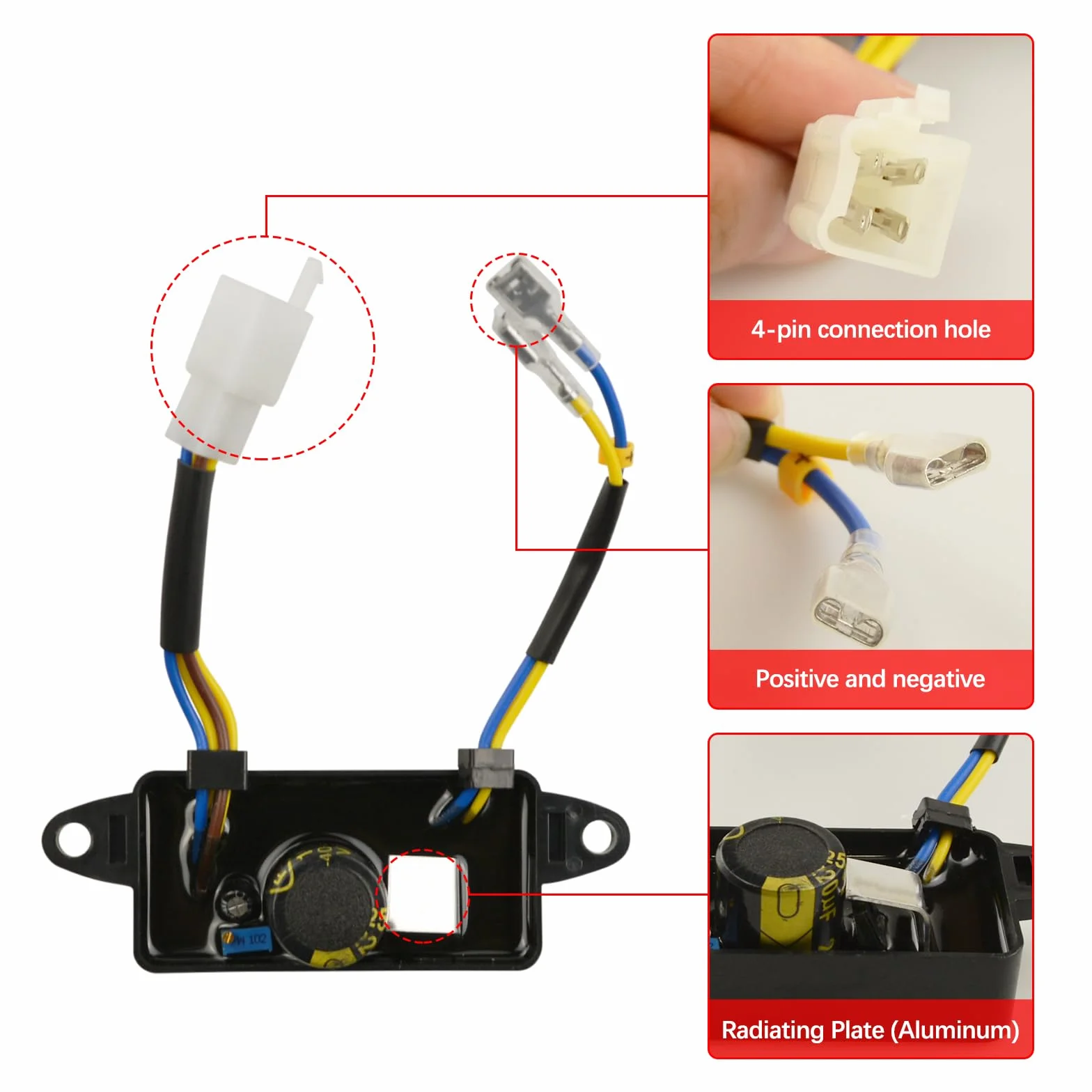 Generatore regolatore di tensione, 2 pezzi regolatore automatico AVR stabilizzatore quadrato universale, per gruppo elettrogeno a benzina monofase da 2 a 3 KW