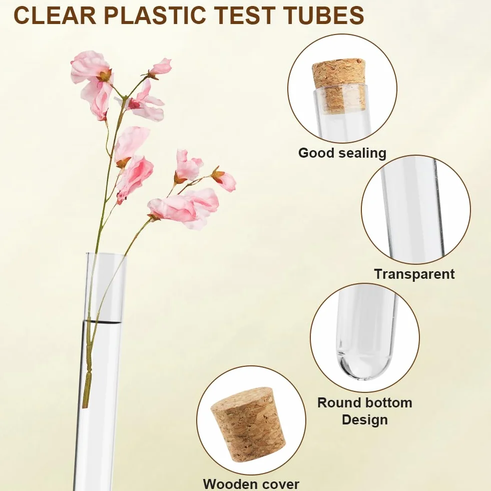 OFFCUP Provette Trasparenti 100PZ con Tappo in Sughero 16x100mm Plastica per Laboratorio Bomboniere Caramella Spezie