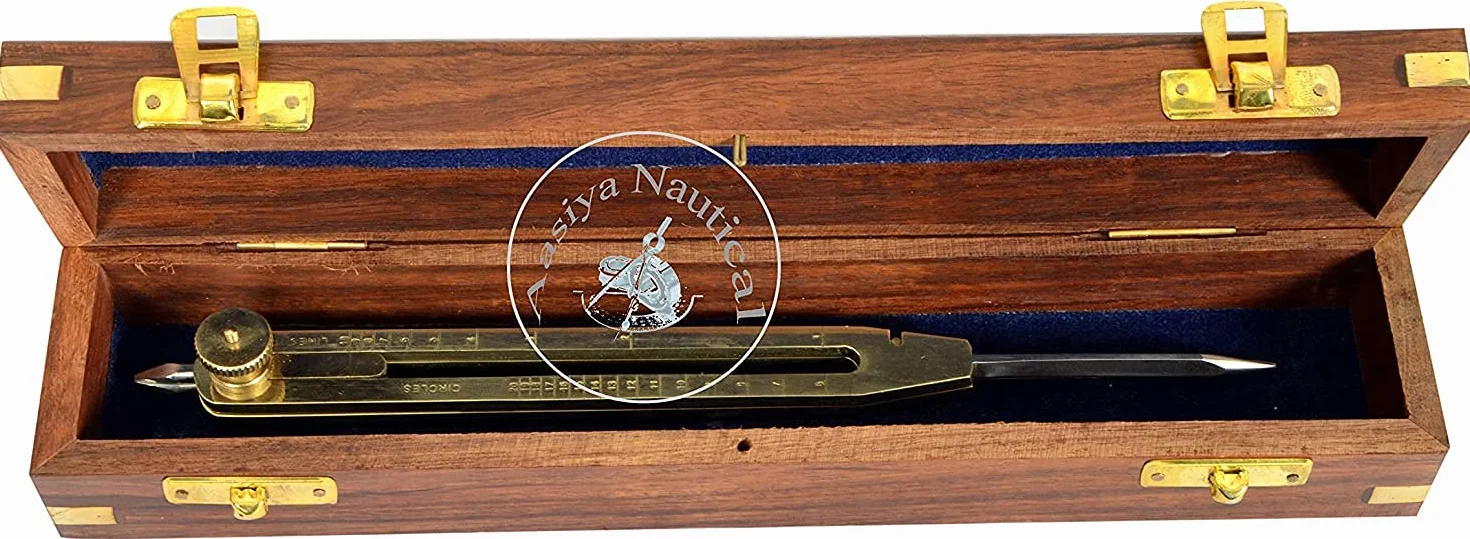 Divisore proporzionale in ottone massiccio 22,9 cm per artisti con punta in acciaio e scatola di legno