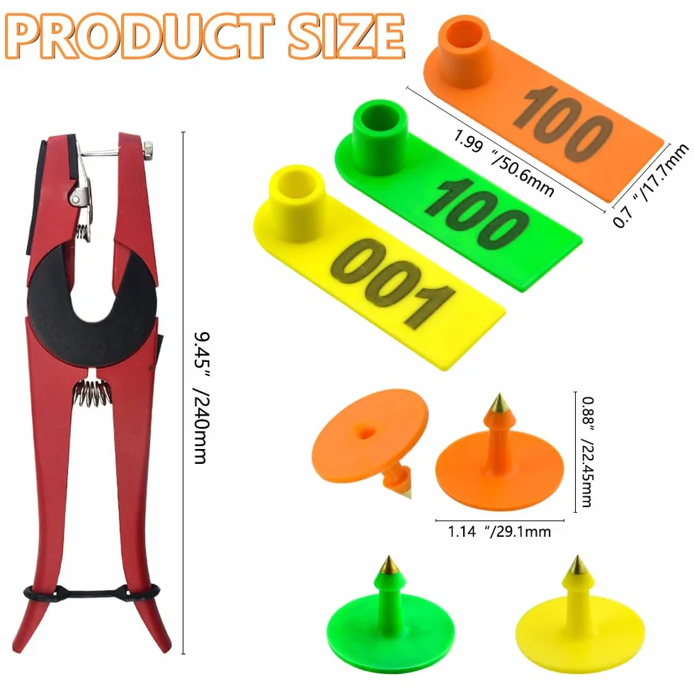 WGCD 300 pezzi di plastica bestiame Ear tag tag blu giallo arancio verde e 1 pz orecchio tag applicatore per capra Sheep Pig