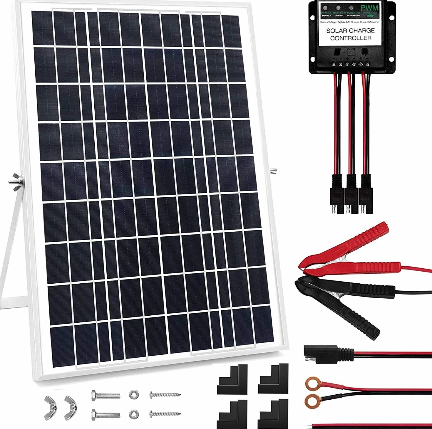 Kit pannello solare da 30 Watt 12 V, caricabatterie a energia solare impermeabile con regolatore di carica e staffe di montaggio regolabili per camper, auto, barca, campeggio, tetto