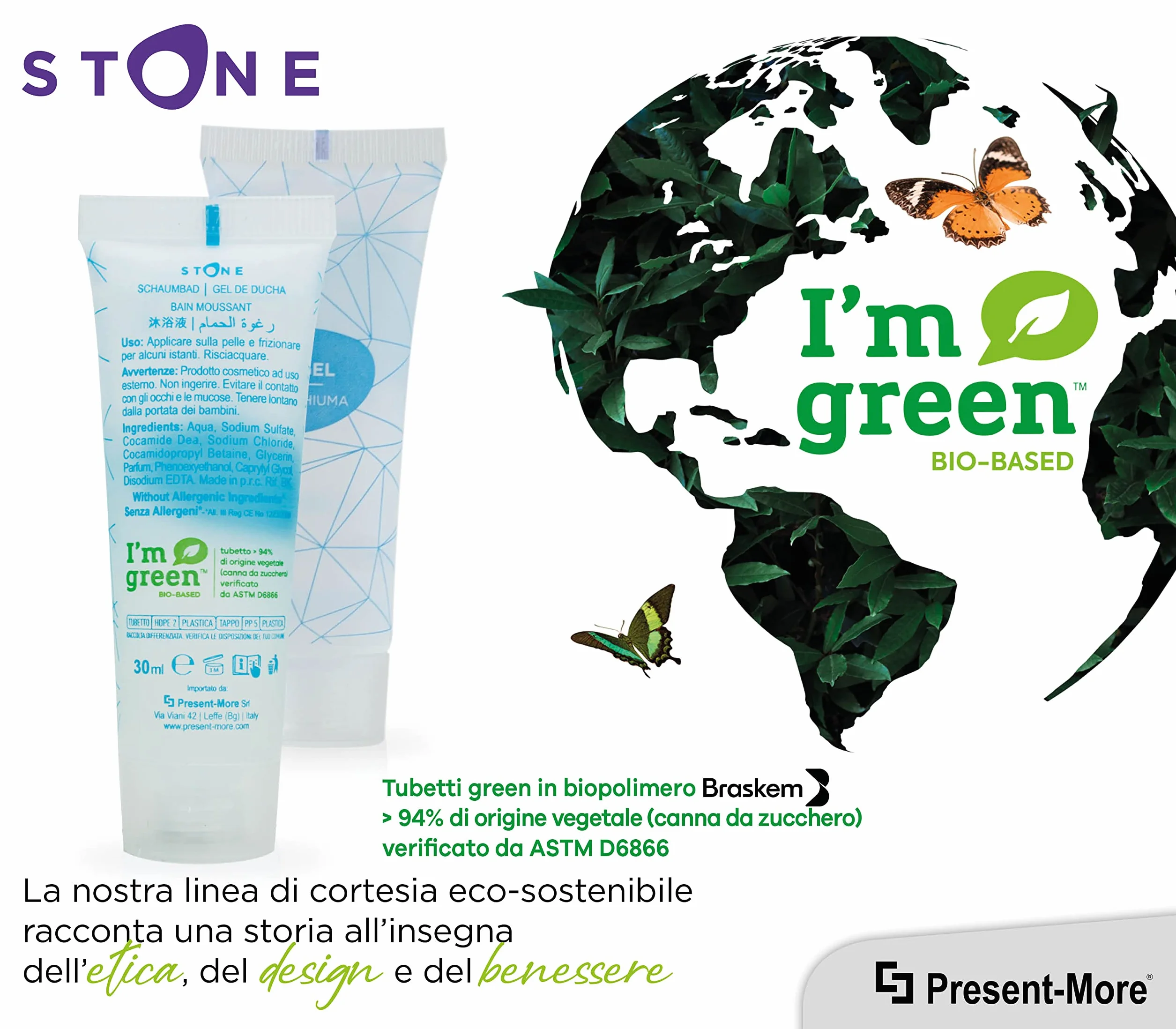Bagnoschiuma Monodose Stone 30ml 250 Pezzi Senza Allergeni Fragranza Relaxing per Hotel B&B