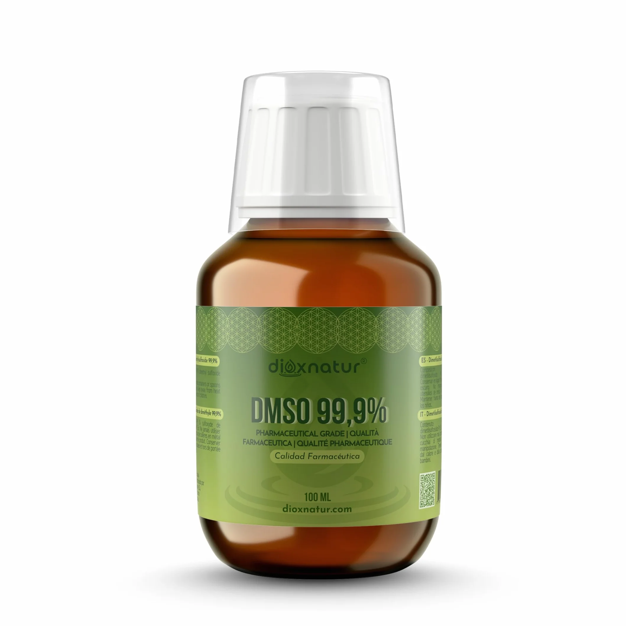 DMSO 99.9% 100ml Dimetilsolfossido grado farmaceutico flacone vetro ambrato misurino