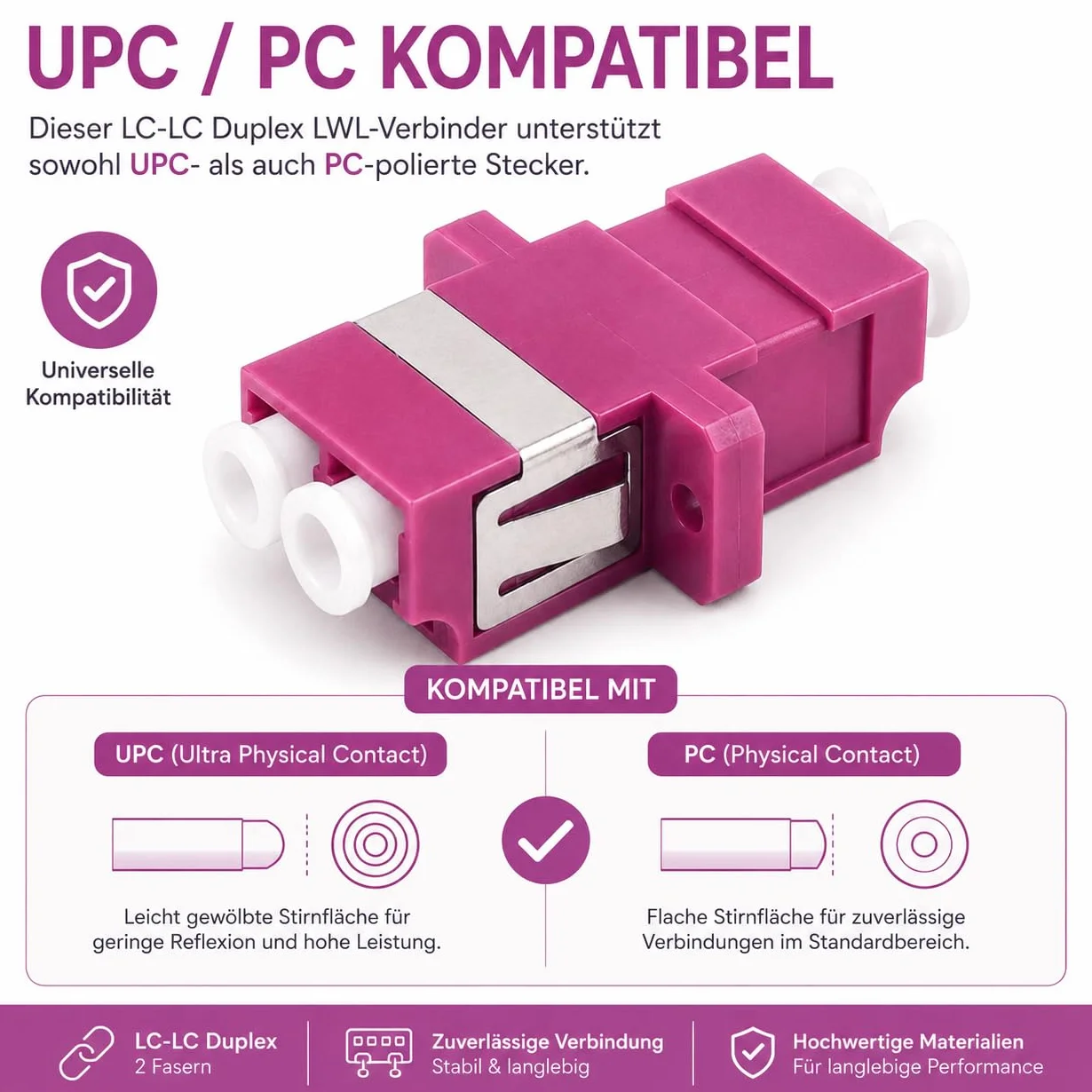 3 connettori Keystone fibra ottica OM4 LC Duplex femmina multimodale viola