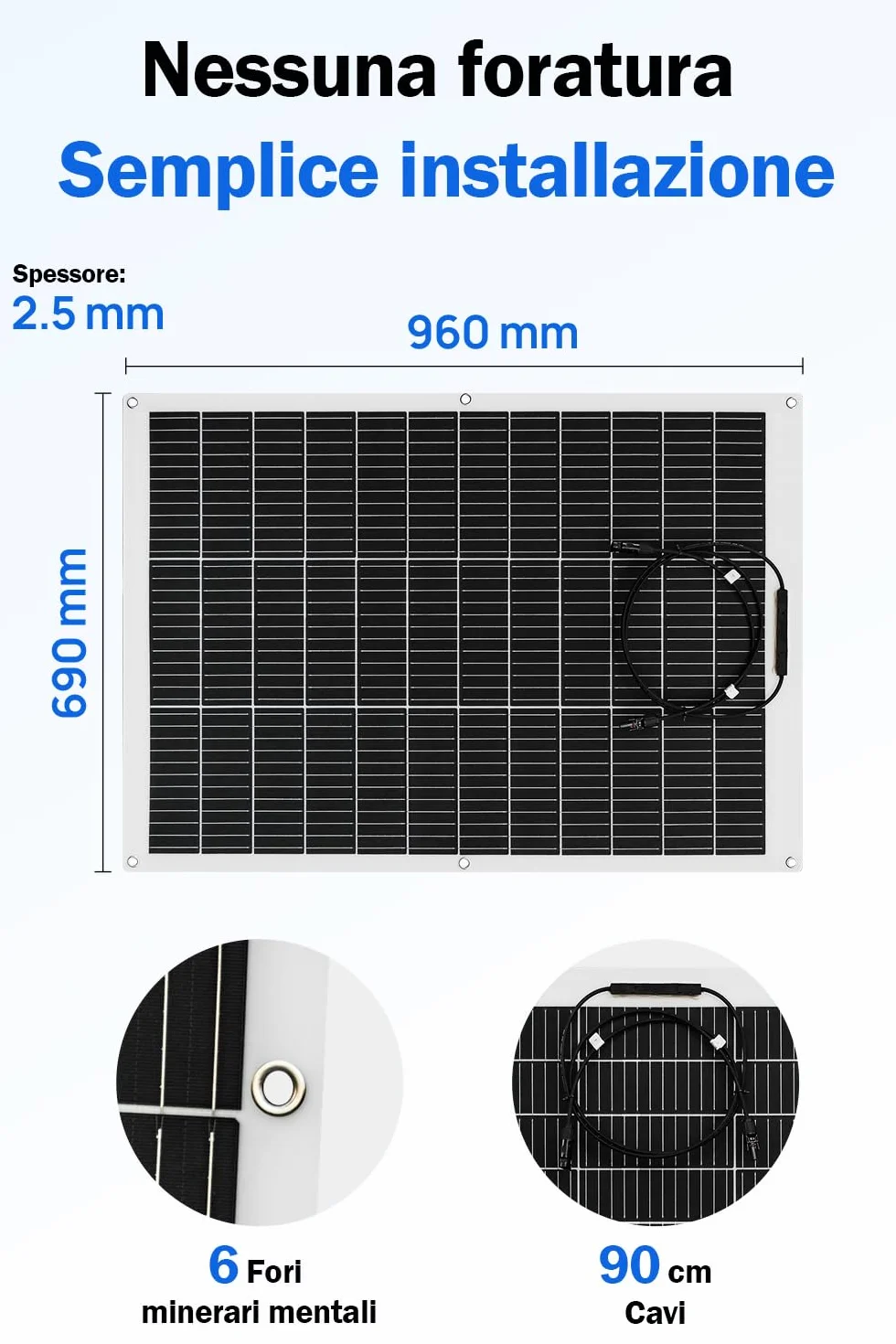 ECO-WORTHY Pannello Solare Flessibile Monocristallino da 130 W 12 V, Pannello Solare con Cavo di Ricarica per Camper, Auto, Barca, Batterie da 12 Volt