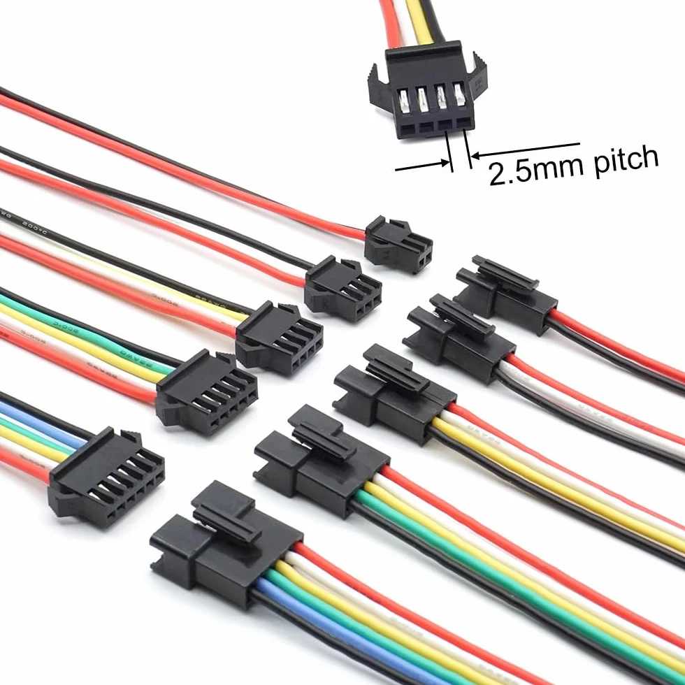 Connettori SM da 2,5 mm maschio femmina con cavi in silicone pre-crimpati da 22 AWG, compatibili con connettori JST SM da 2,5 mm, passo 2,54 mm, 2, 3, 4, 5, 6 pin, kit alloggiamento