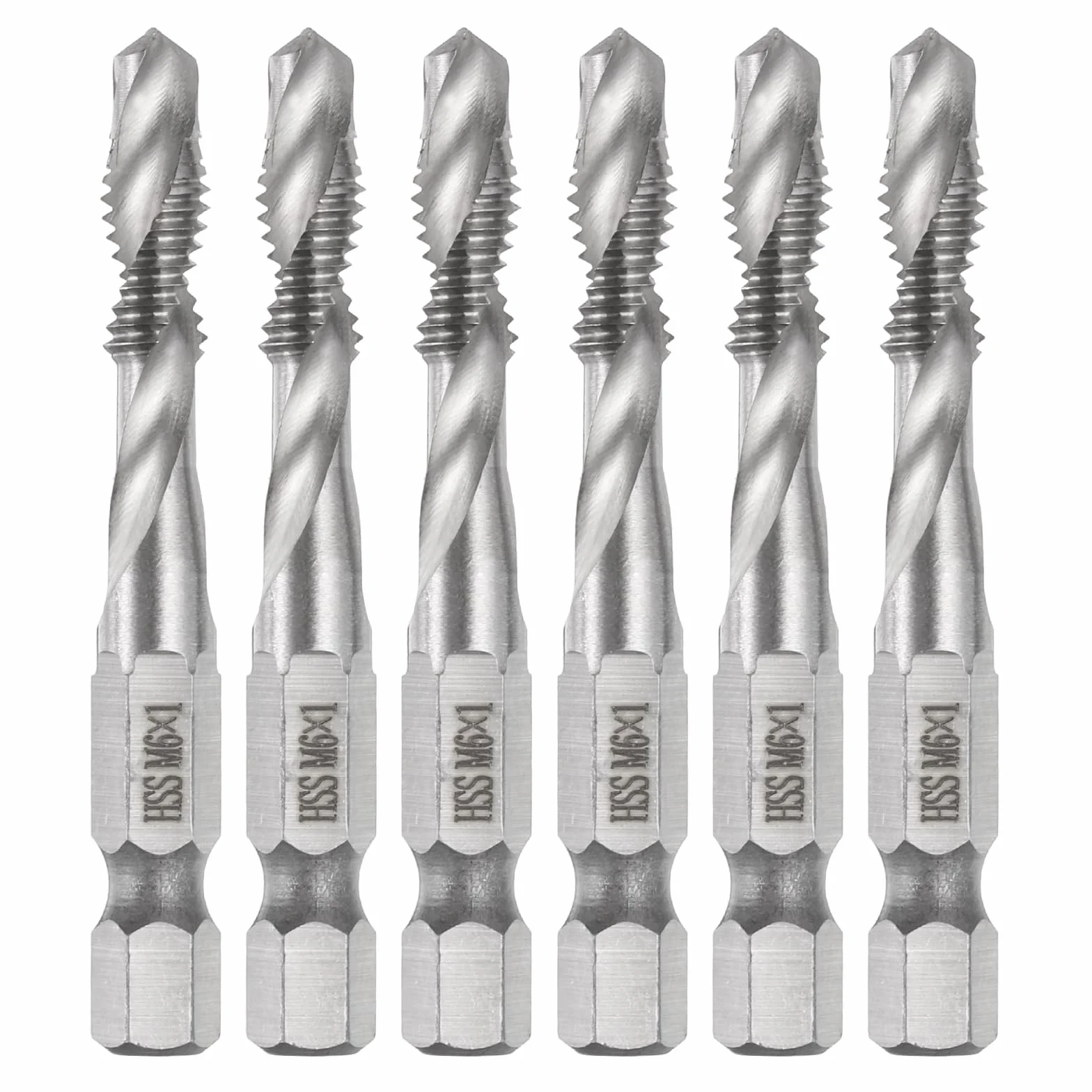 QUARKZMAN 6pz Punte Trapano Maschiatura Combinate Filettatura Metrica M6 x 1 Gambo Esagonale 1/4" Acciaio Rapido