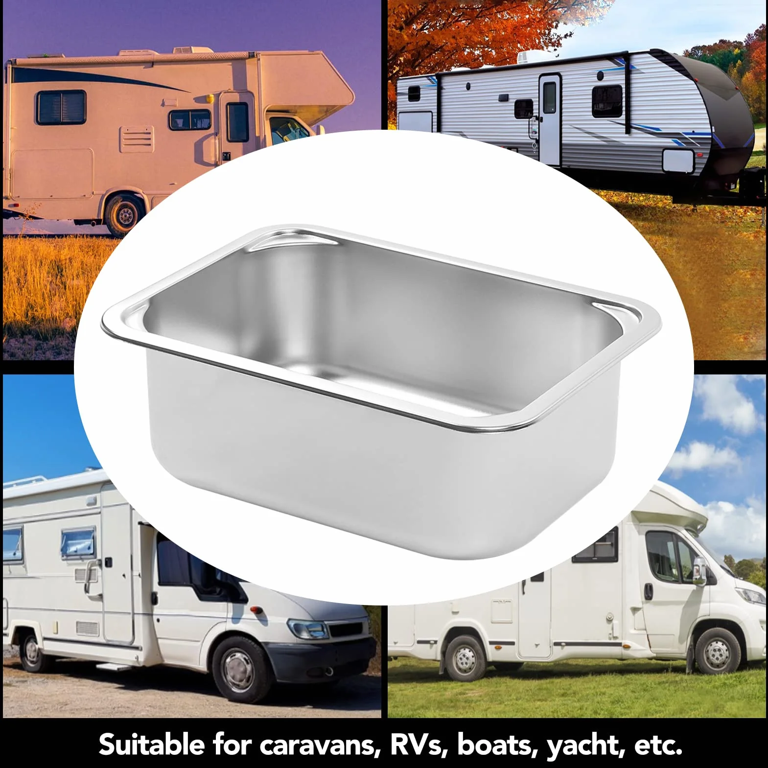 Lavello Quadrato per Camper, Lavello in Acciaio Inox 304 345x245x136mm con Scarico da 40mm per Camper e Yacht