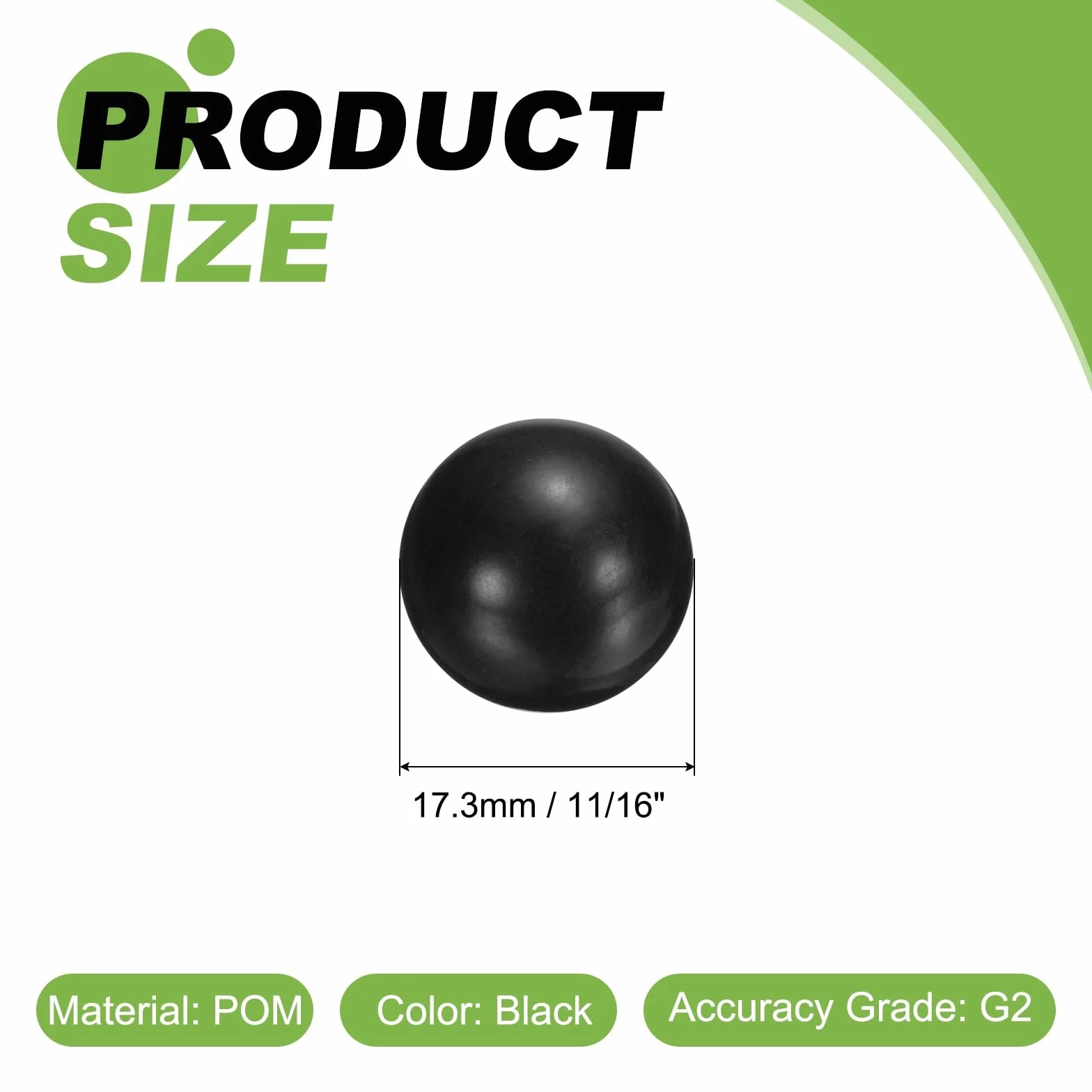 sourcing map 10 sfere per cuscinetti in plastica POM 11/16" (17,3 mm) G2 di precisione nero