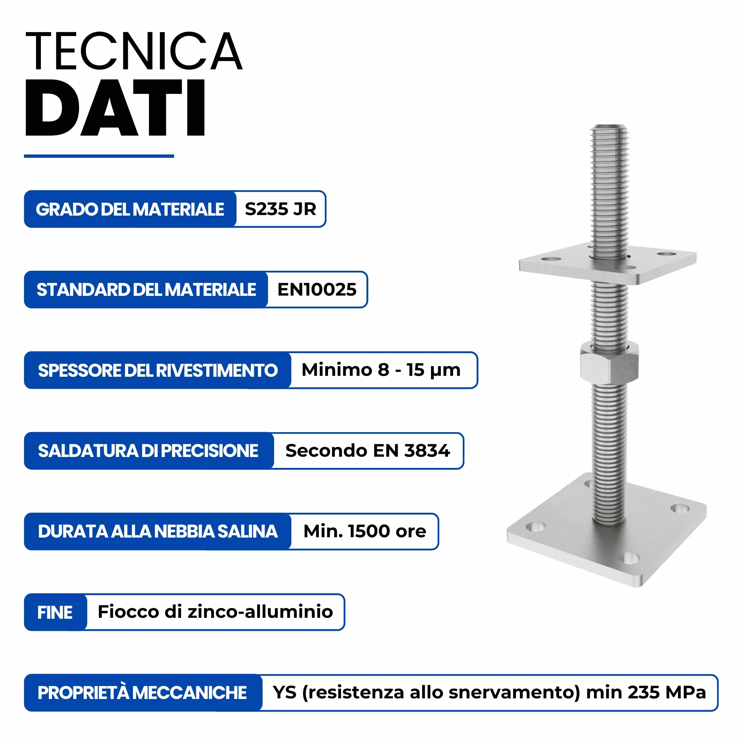 Supporto Regolabile per Palo 70 x 70 mm Rivestito in Fiocco di Zinco Set da 4