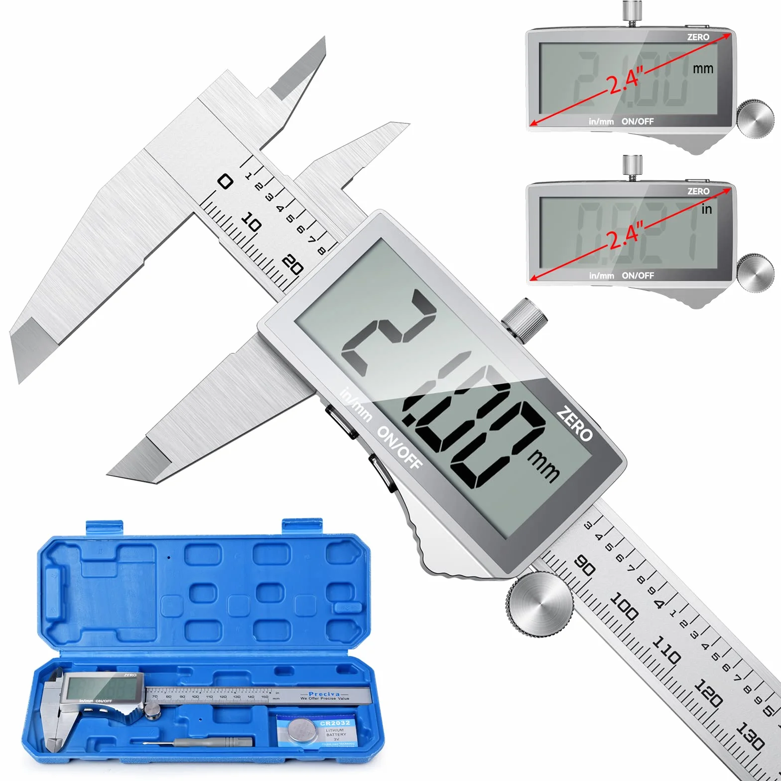 Preciva Calibro Digitale 150 mm 6 Pollice Elettronico Acciaio Inossidabile Resistente Agli Schizzi LCD Schermo Grande