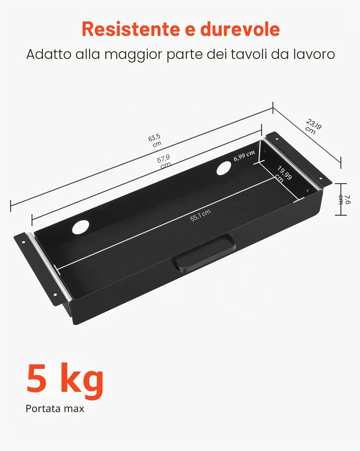 VEVOR Cassetto Estraibile Sotto Scrivania 635 x 232 x 75 mm Organizzatore Nascosto per Riporre Oggetti sulla Scrivania, Cassetto Portapenne Sotto Tavolo, per Postazioni di Lavoro da Ufficio, Nero