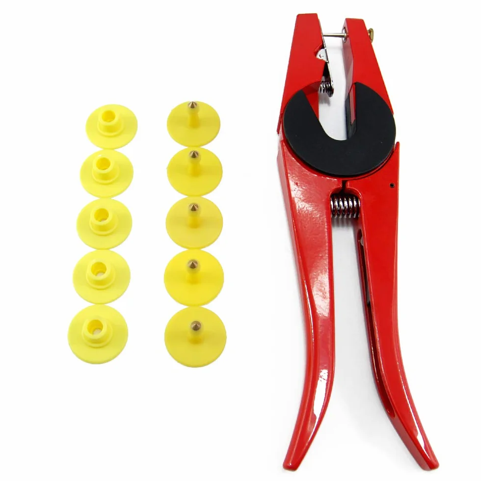 100 etichette numerate in plastica per orecchie di coniglio, piccoli animali in TPU (rosso) e 1 applicatore per etichette auricolari