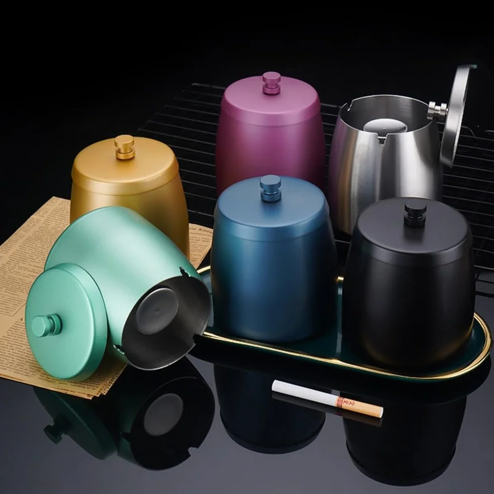 Raccoglitore di fuliggine in acciaio inox con coperchio, per interni ed esterni, design antivento per terrazze e giardini, facile da pulire, a prova di odore (argento)