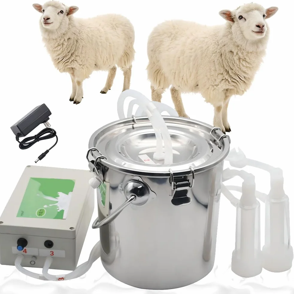 Mungitrice elettrica Ricaricabile per capre – Mulitrice Pulsante per capre & Pecore con Secchio in Acciaio Inox, Tubo in Silicone, Arresto Automatico, a Batteria,5L