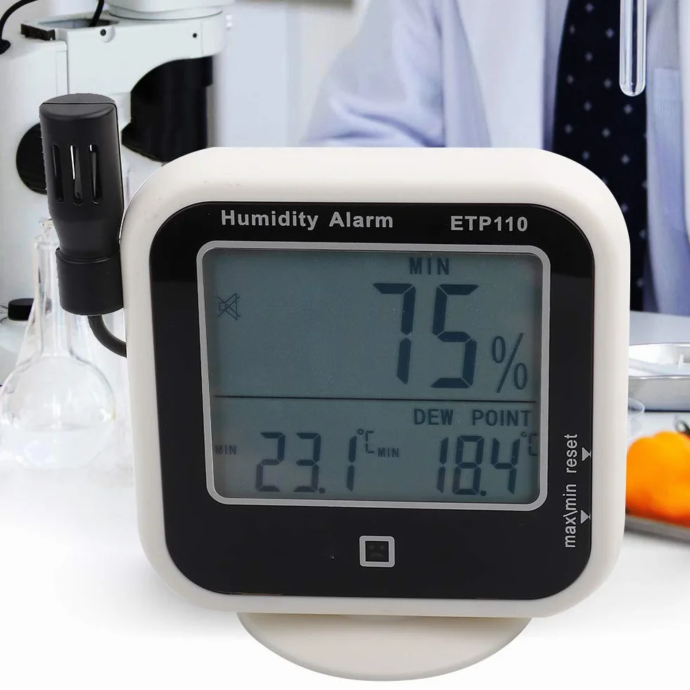 Akozon ETP110 Termoigrometro Digitale, Misuratore Punto di Rugiada Umidità con Allarme LED
