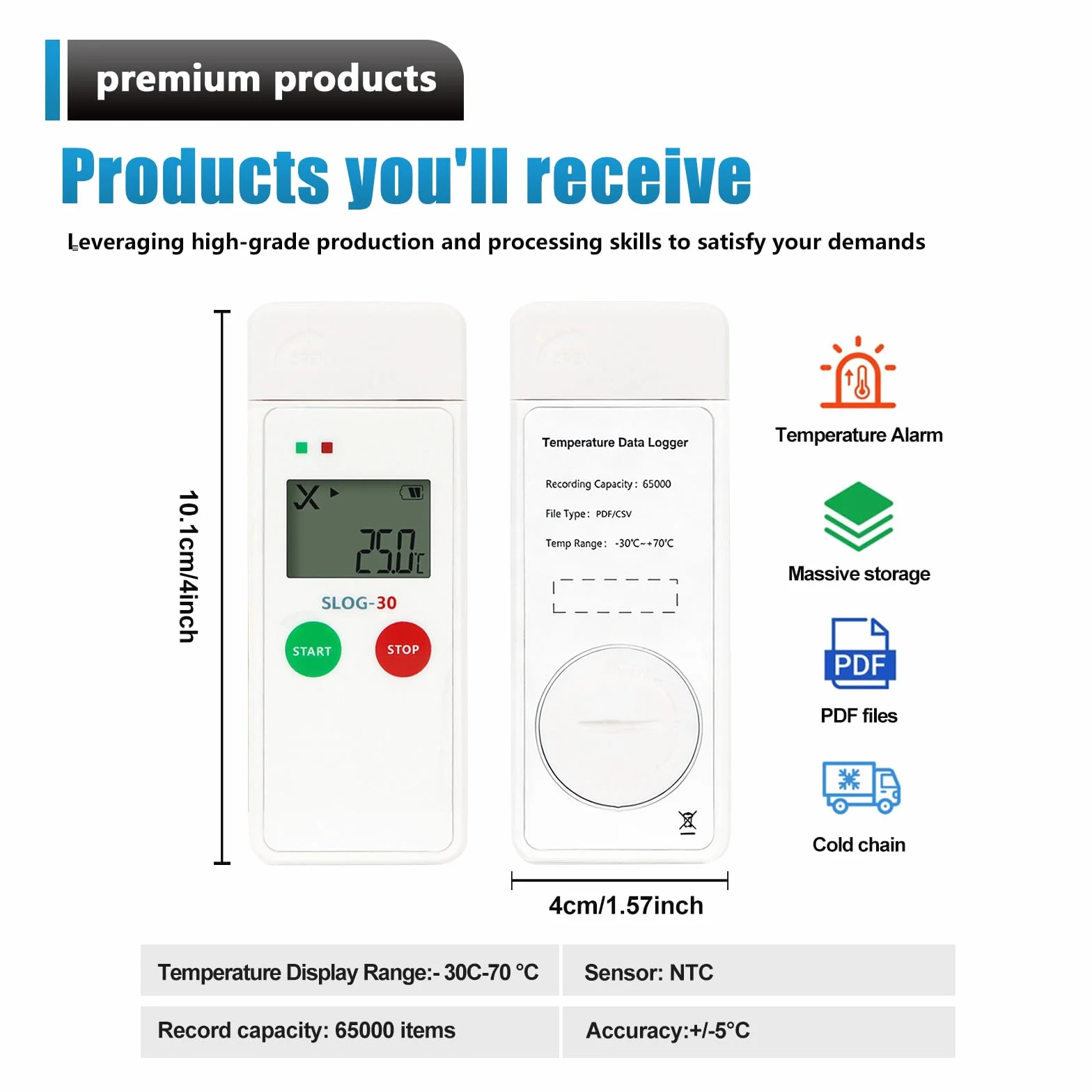 Registratore di temperatura USB digitale 65000 punti, logger con grande schermo LCD e rapporti PDF