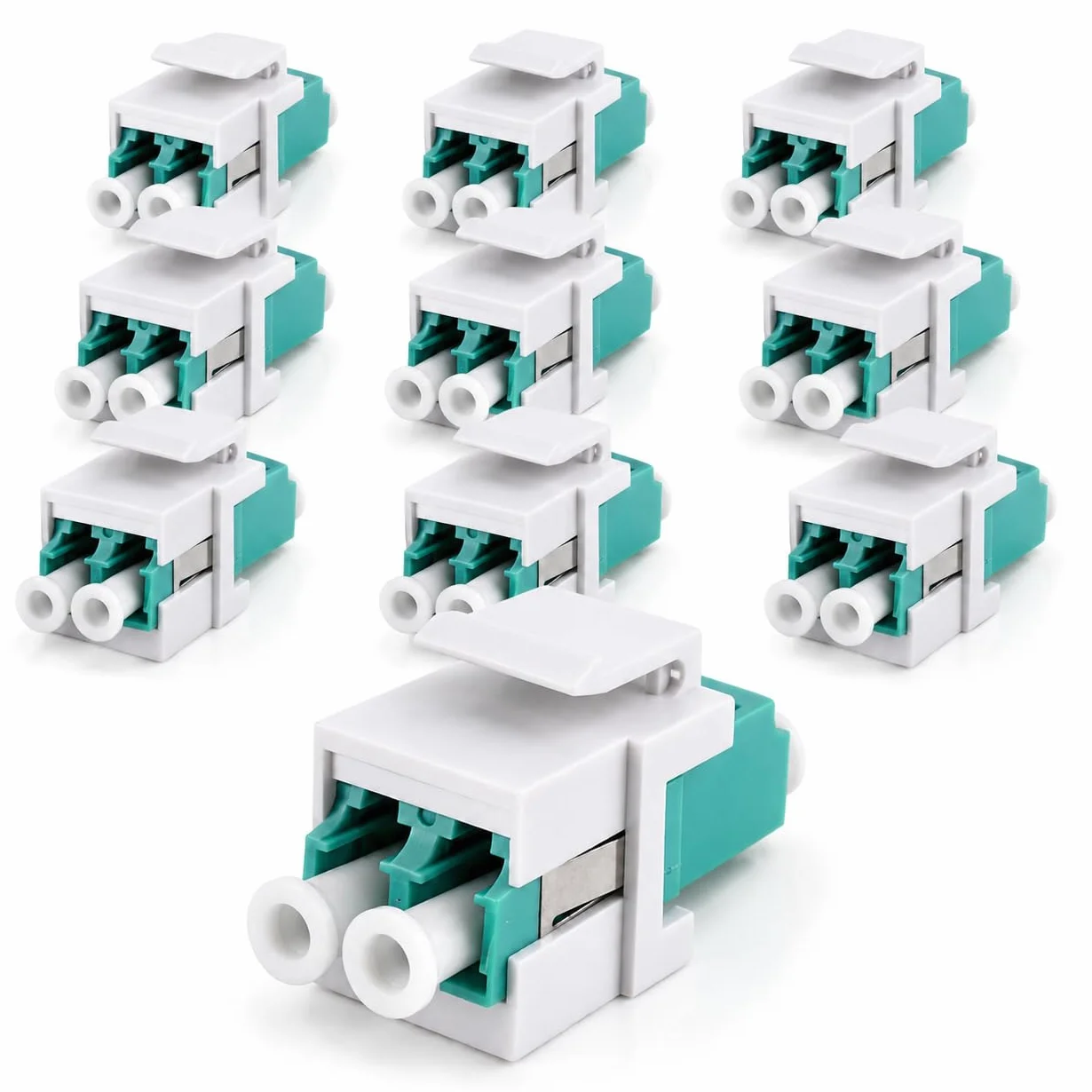 1aTTack.de 10 connettori LWL Keystone OM3 (UPC o PC) LC Duplex femmina su LC Duplex femmina Multimode Aqua
