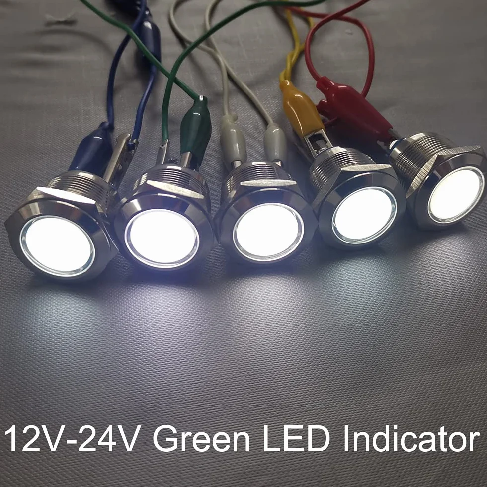 Guuzi 5pcs 12V-24V 22mm LED Indicatore Luminoso in Metallo Lampada di Segnalazione Impermeabile con Cavo(Bianco)