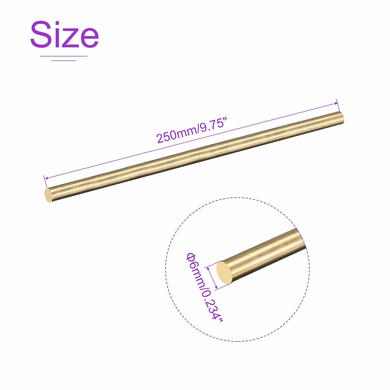 DMiotech 1pz 6mm x 250mm, Ottone Solido Tondo Asta, Ottone Asta Tornio Barra Stock per Fai-da-te Craft