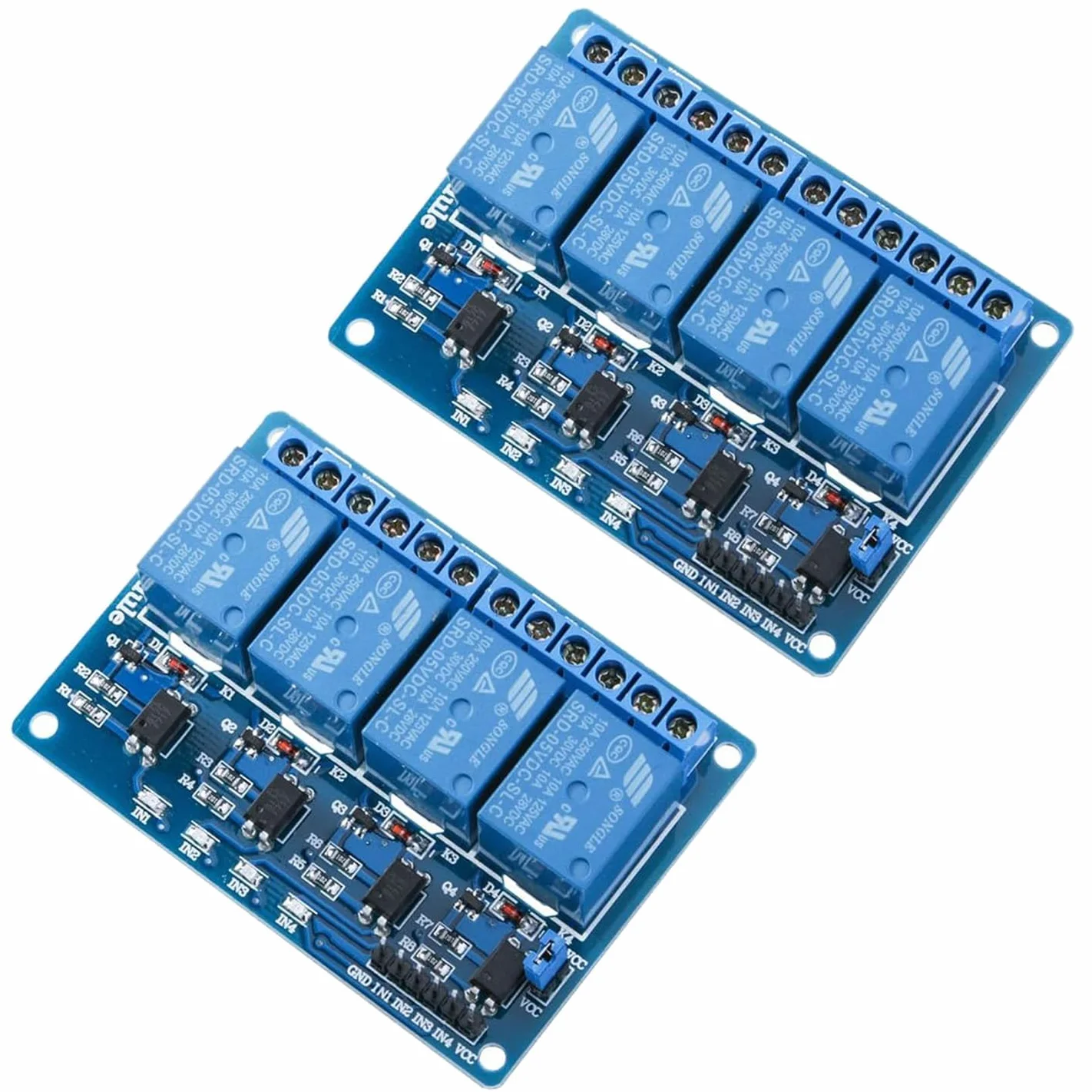 GTIWUNG 2 Pezzi Modulo Relè a 4 Canali 5V, Scheda Relè Con Optoisolatore Accoppiatore, Four Channel Relay Module Shield per Arduino, Blu