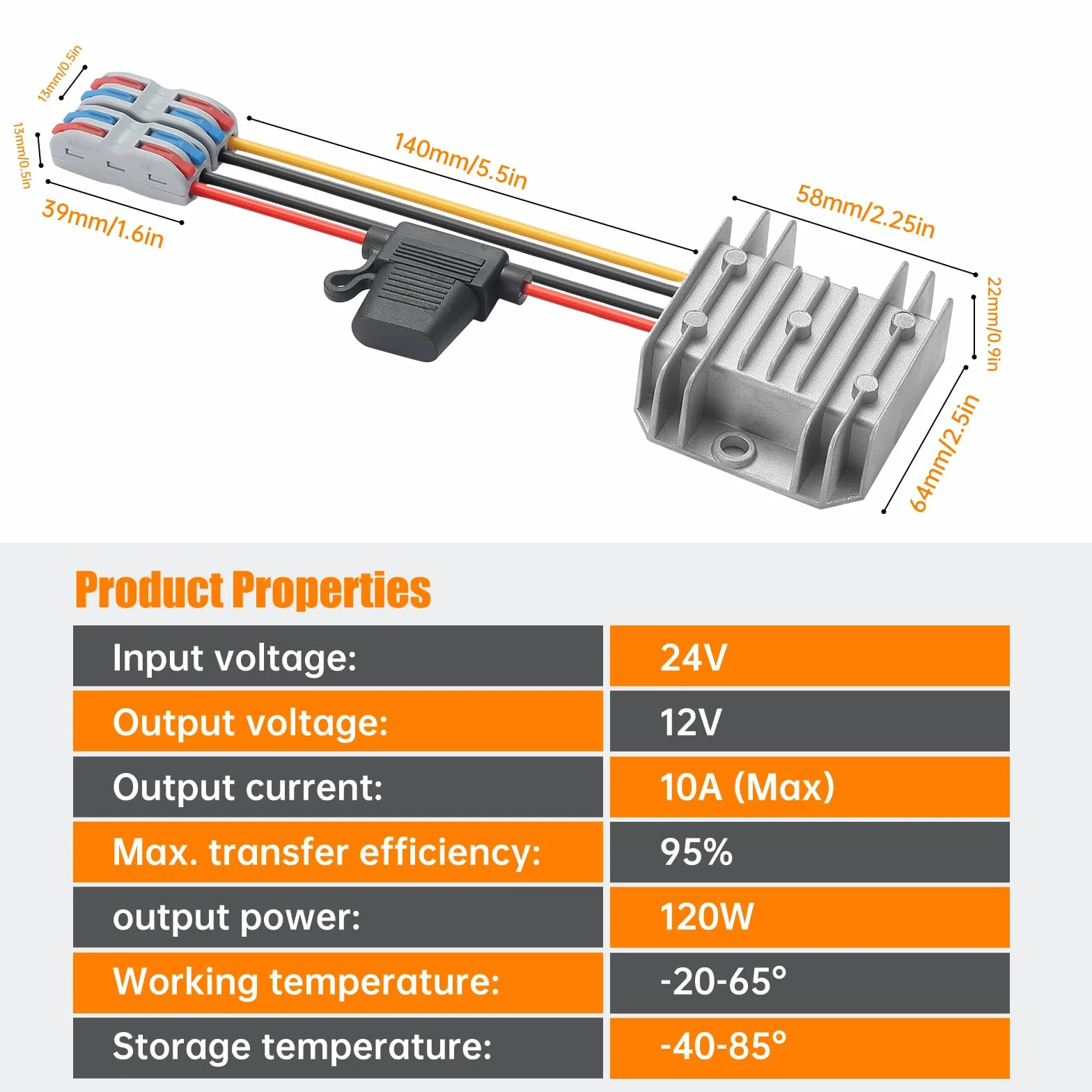 DC 24V a 12V 10A 120W Power Converter, 24V a 12V DC/DC Buck Regulator con morsettiera, sicuro, impermeabile, protezione da cortocircuito e sovracorrente per auto, strumentazione e molto