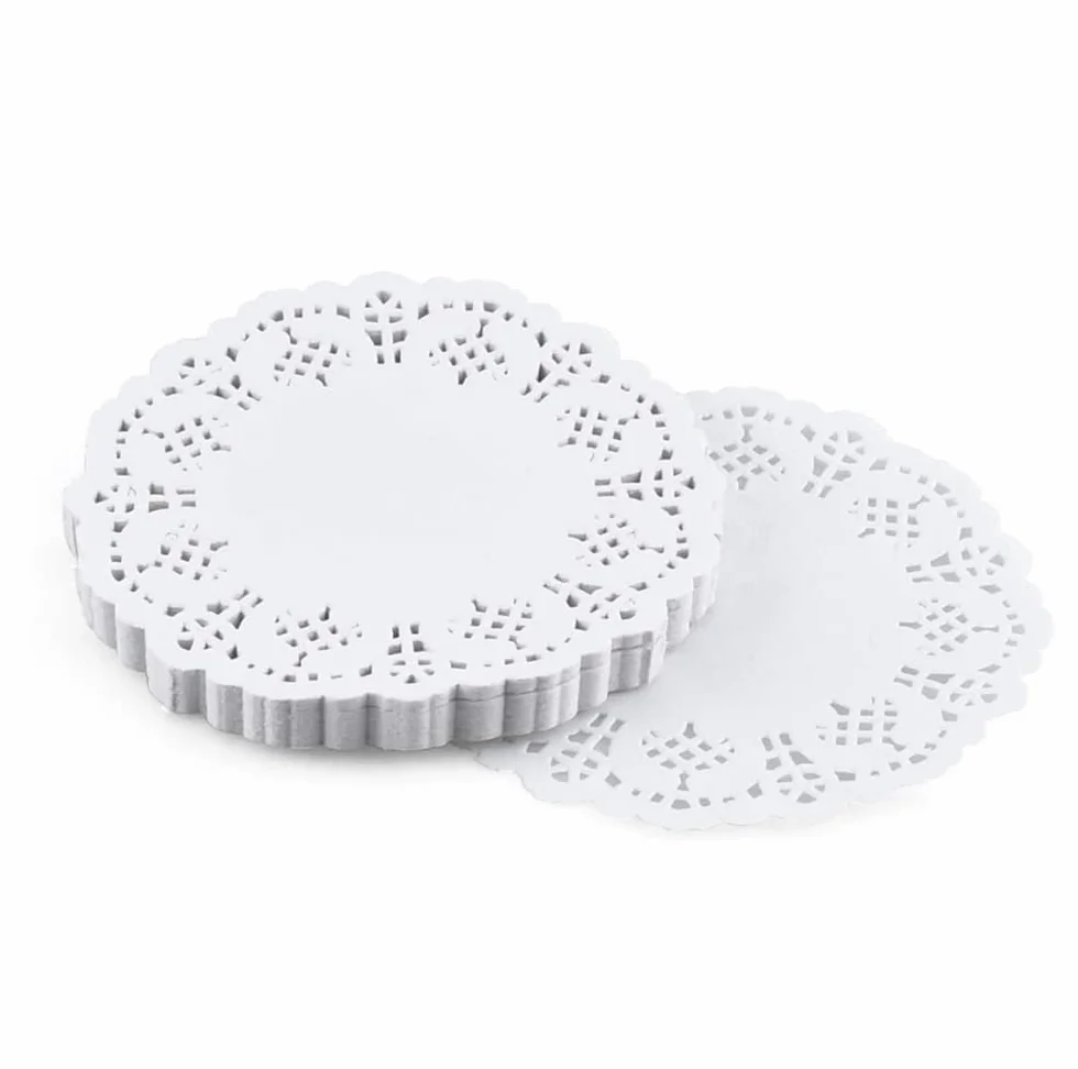100 pezzi Centrini usa e getta in pizzo bianco, Centrini di Carta Rotondo da 6,5 pollici carta per stuoia per torte per matrimoni, compleanni, torte, dessert, decorazioni per alimenti