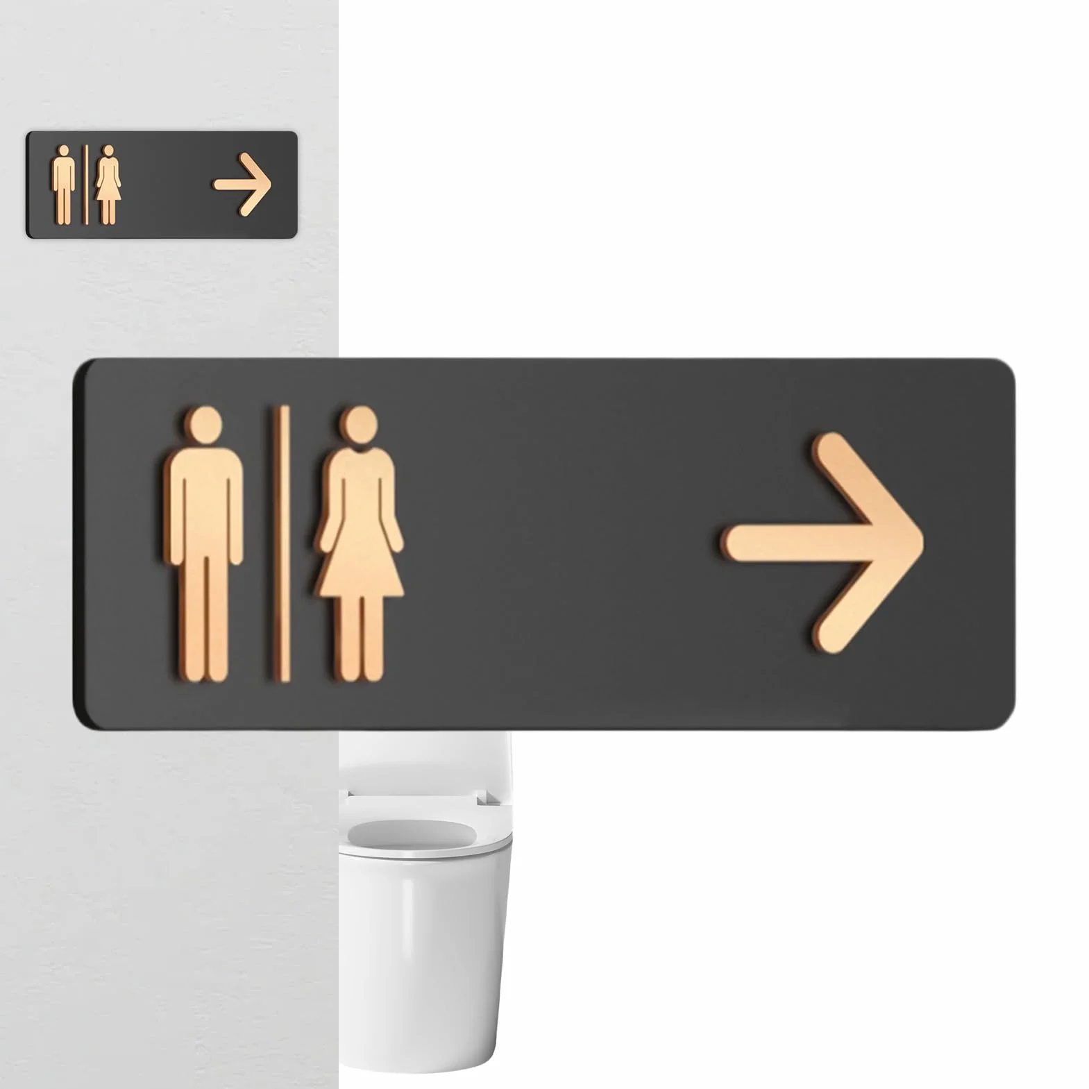 Cartello Toilette Uomo Donna In Acrilico Con Frecce Sinistra/Destra, Segnaletica Bagno Commerciale 30x10cm | Applicazione A Parete Autoadesiva Per Uffici, Luoghi Eventi & Spazi Commerciali - Insegna D