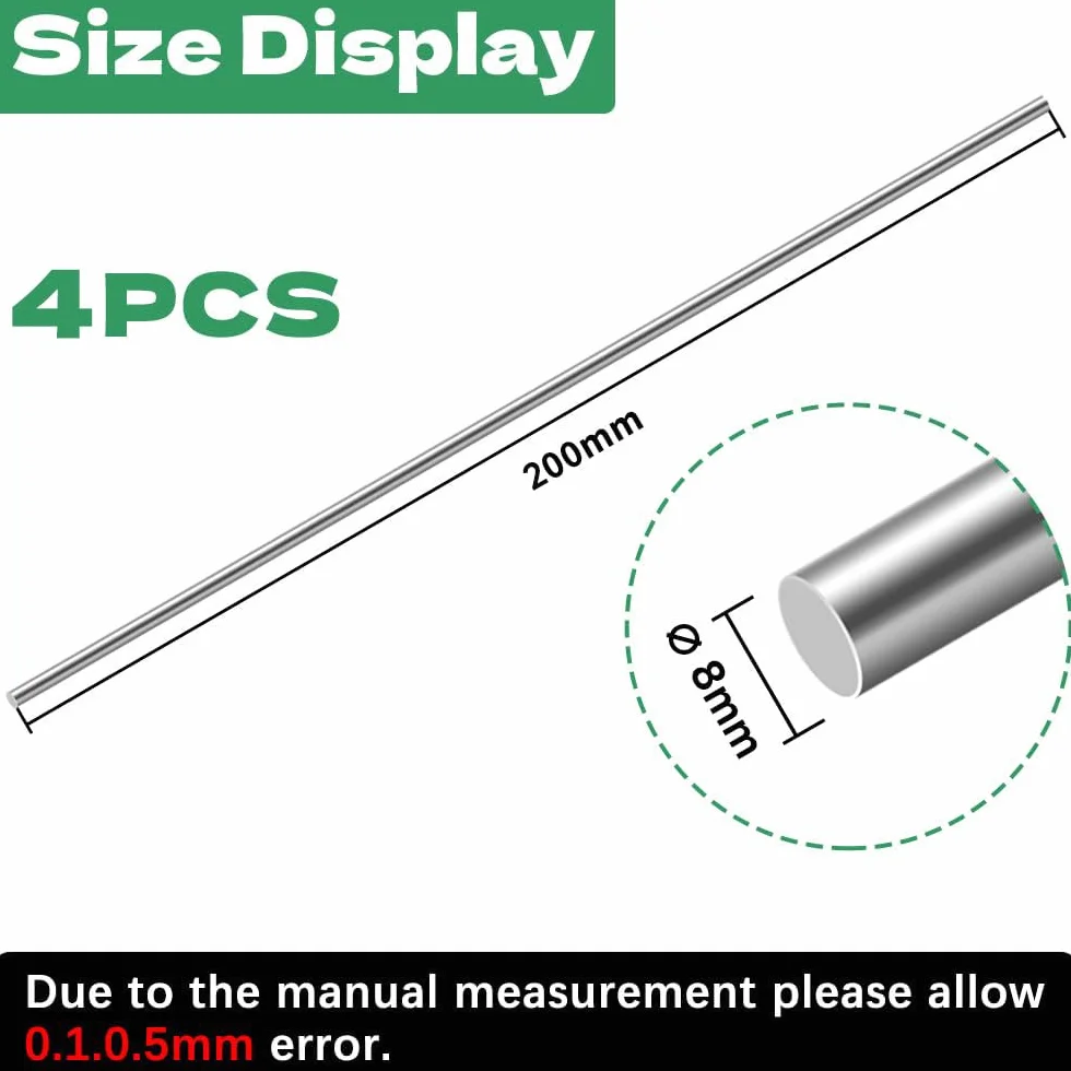 Barre in Acciaio Inox 304 8 mm x 200 mm, 4 Pezzi, Barre Tonde per Fai da Te
