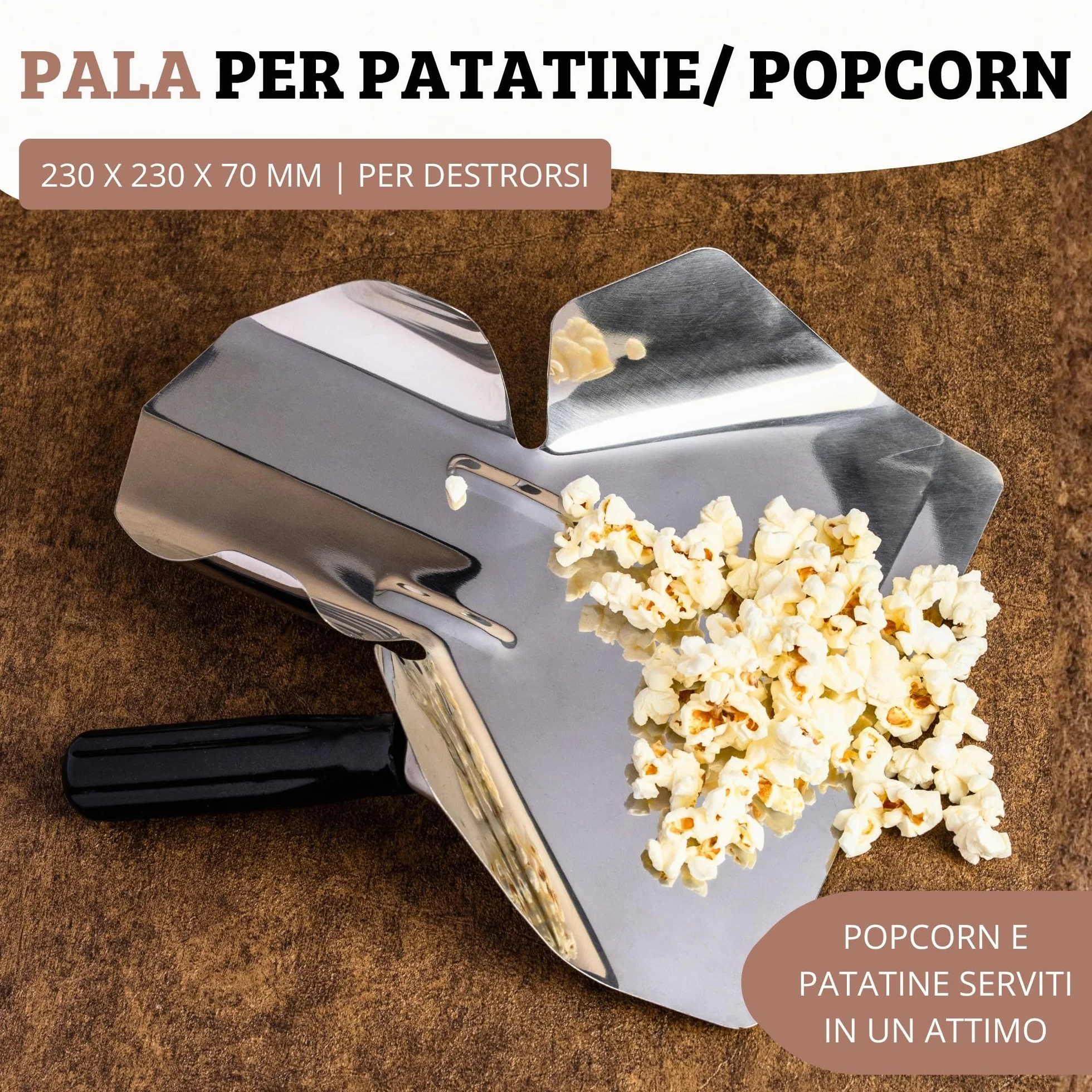 Westmark Paletta per patatine fritte/popcorn, Acciaio inox, 20 x 12 cm, 23 cm, Argento/Nero
