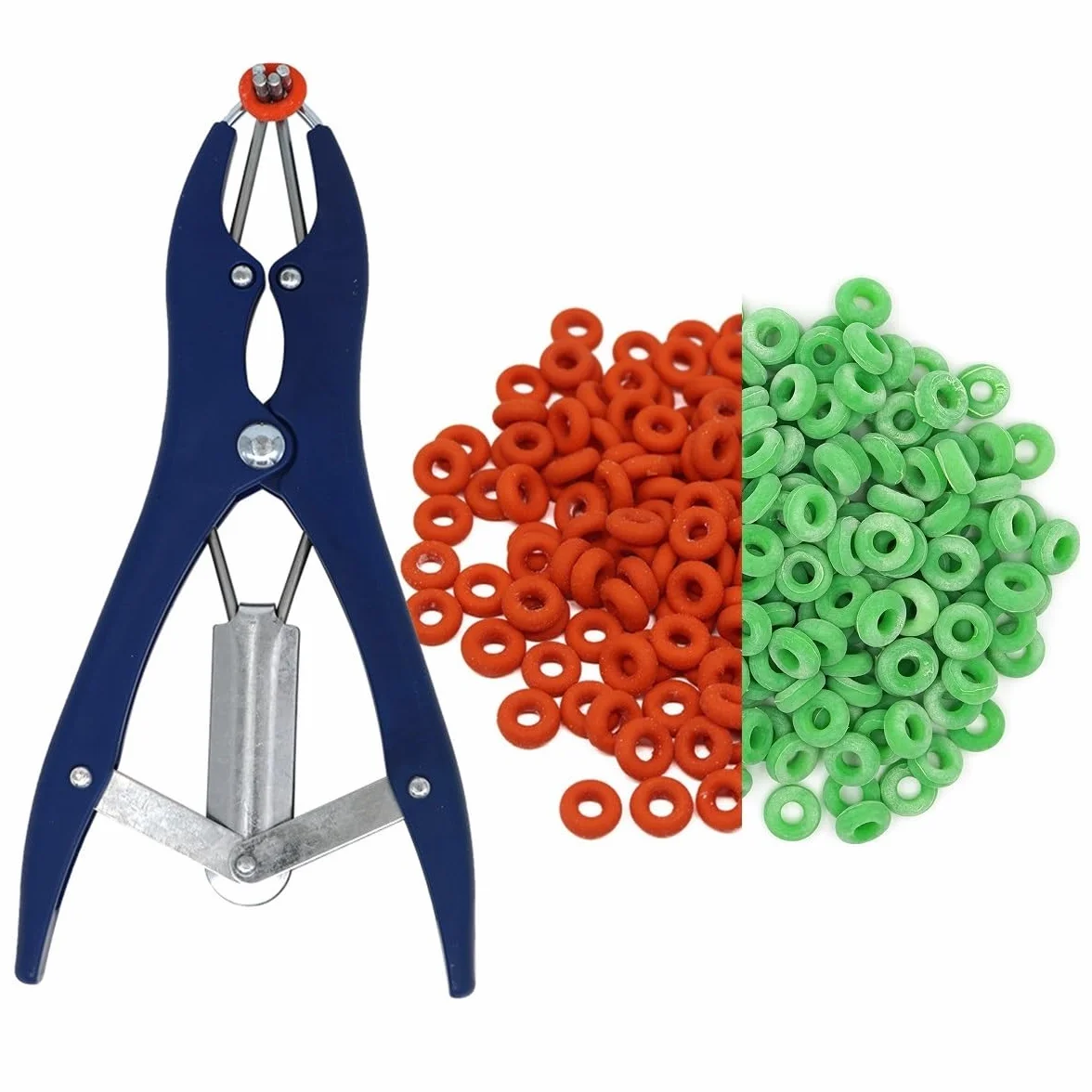 Pinza per Castrazione per Maiale Elastratore con Clamp e Banda - Kit Metallo 100 Anelli di Gomma
