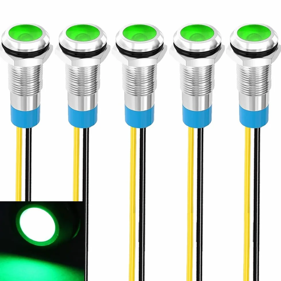 Gebildet 5pcs 8mm 230V AC LED Indicatore Luminoso in Metallo Lampada di Segnalazione Impermeabile (Verde)