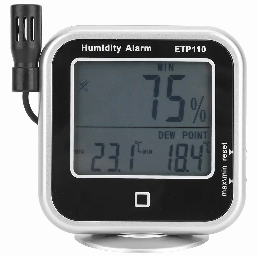 Akozon ETP110 Termoigrometro Digitale, Misuratore Punto di Rugiada Umidità con Allarme LED