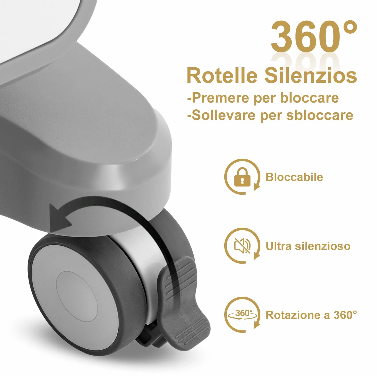 Carrello da Laboratorio 3 Ripiani Medico Mobile ABS 4 Ruote Silenziose Cassetti Vassoio