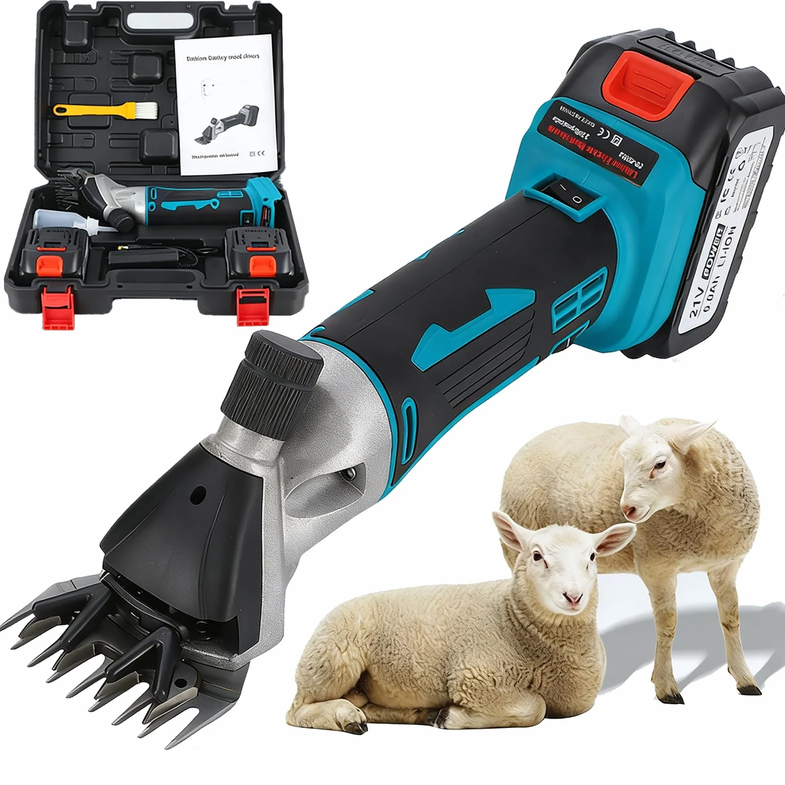 Tosatrice Senza Fili Per Pecore, Tosatrice Elettrica Per Lana 850w Con 2×6000mah Batterie, 2300 Rpm, Forbici Elettriche Per Lana A 6 Velocità, Lame In Acciaio 9/13 Denti, Strumento Di Tosa 13 teeth