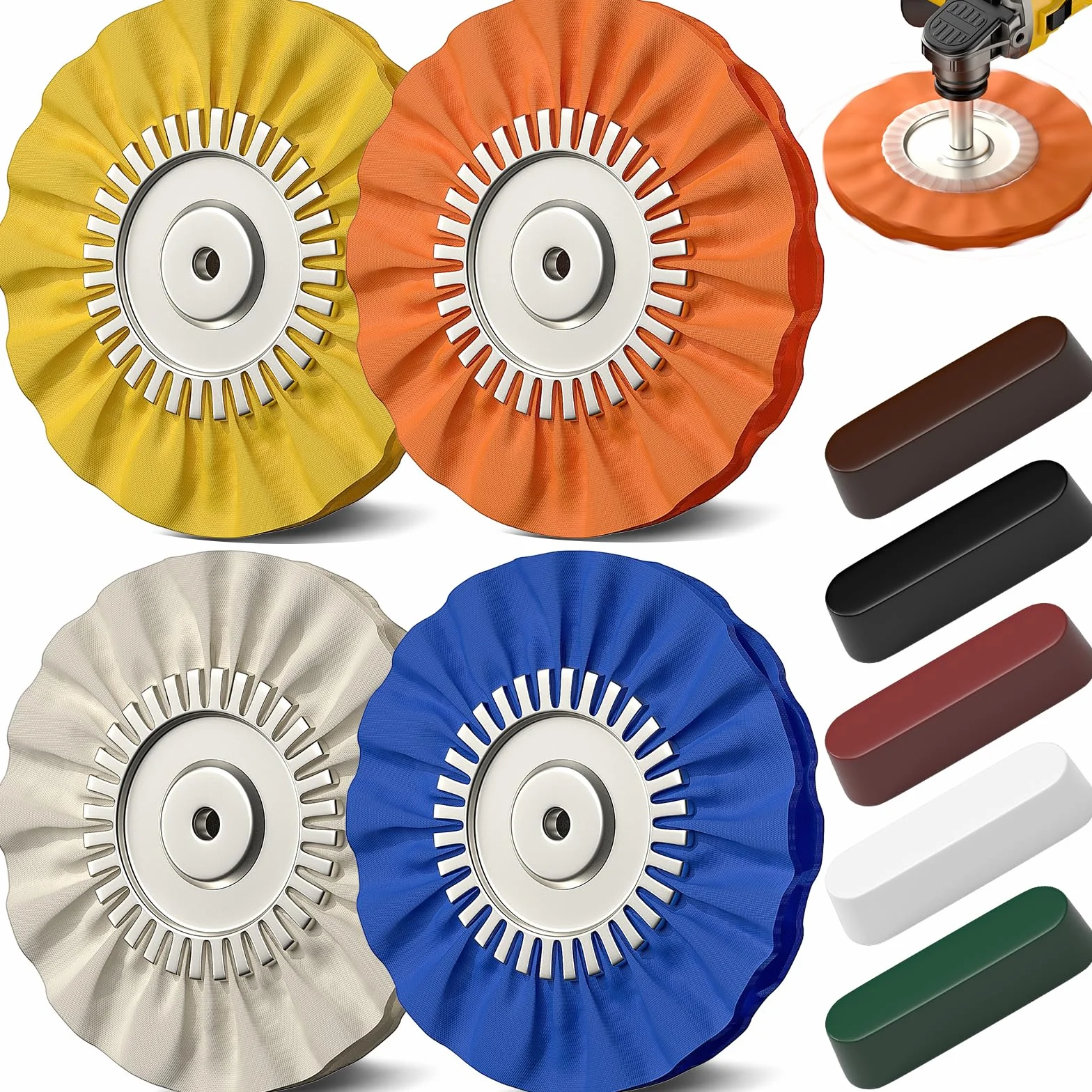 Set 9 dischi lucidatura Airway 20,3 cm per smerigliatrice angolare trapano alluminio metallo finitura a specchio foro 5/8 Arbor