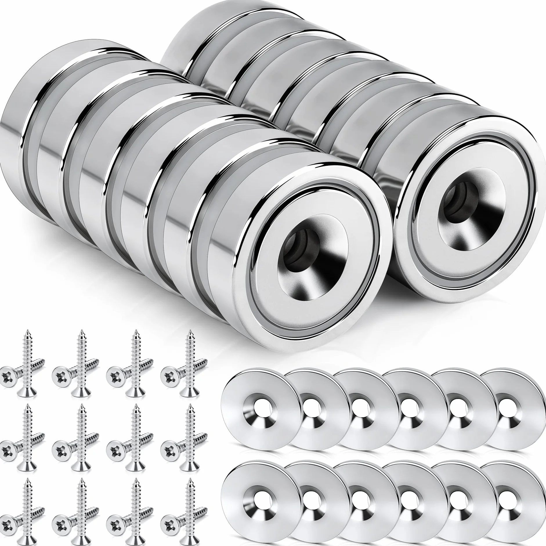 SENSEI Calamite Piccole Rotonde (16x5 mm, 6 kg) – Magneti per Zanzariere e Casa – con Viti – Set da 12 con Rondelle